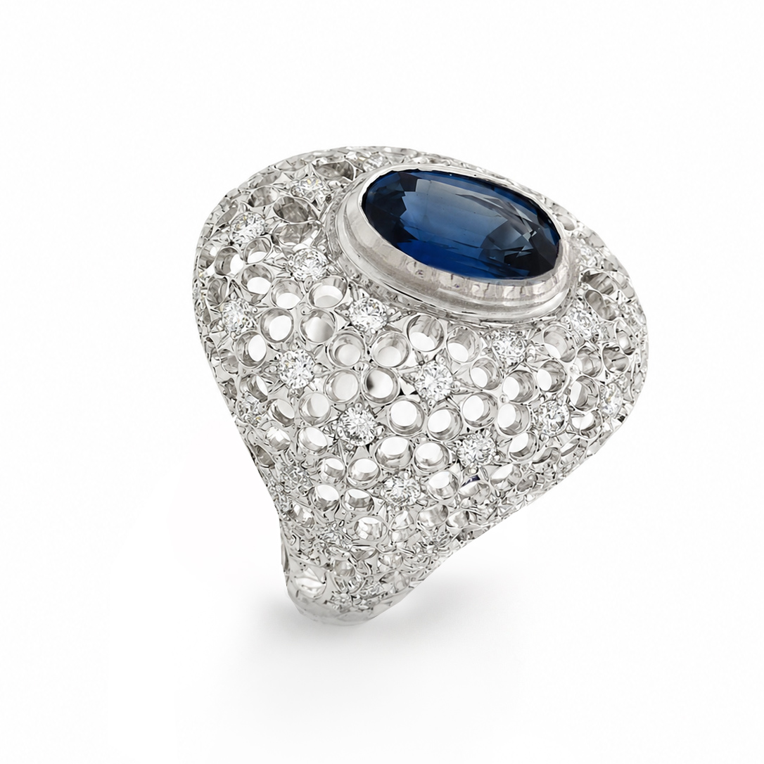 Anna Gioielli Stile Orafo Fiorentino anello zaffiro 5 ct diamanti