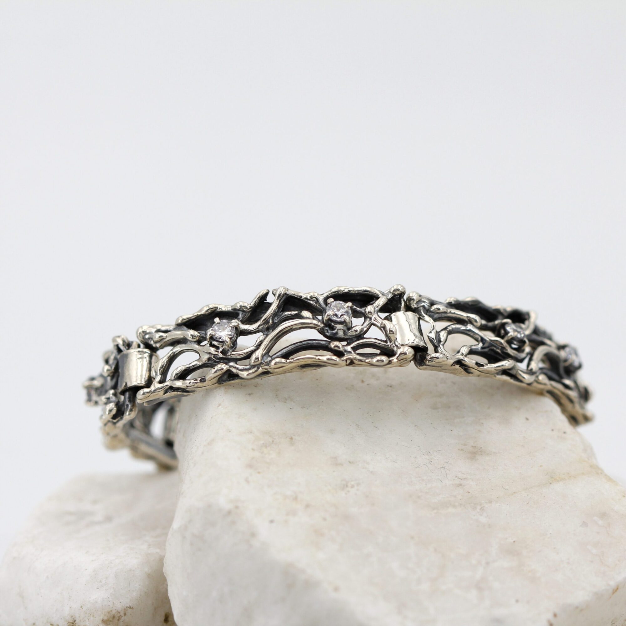 Anna Gioielli Bracciale Argento Semirigido Zirconia Intrecciato 18 cm