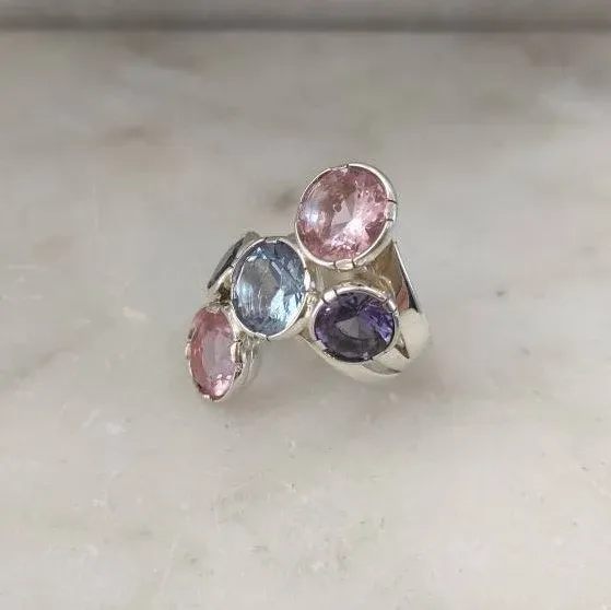 Anna Gioielli Anelli anello argento 5 paste vitree rosa celeste viola