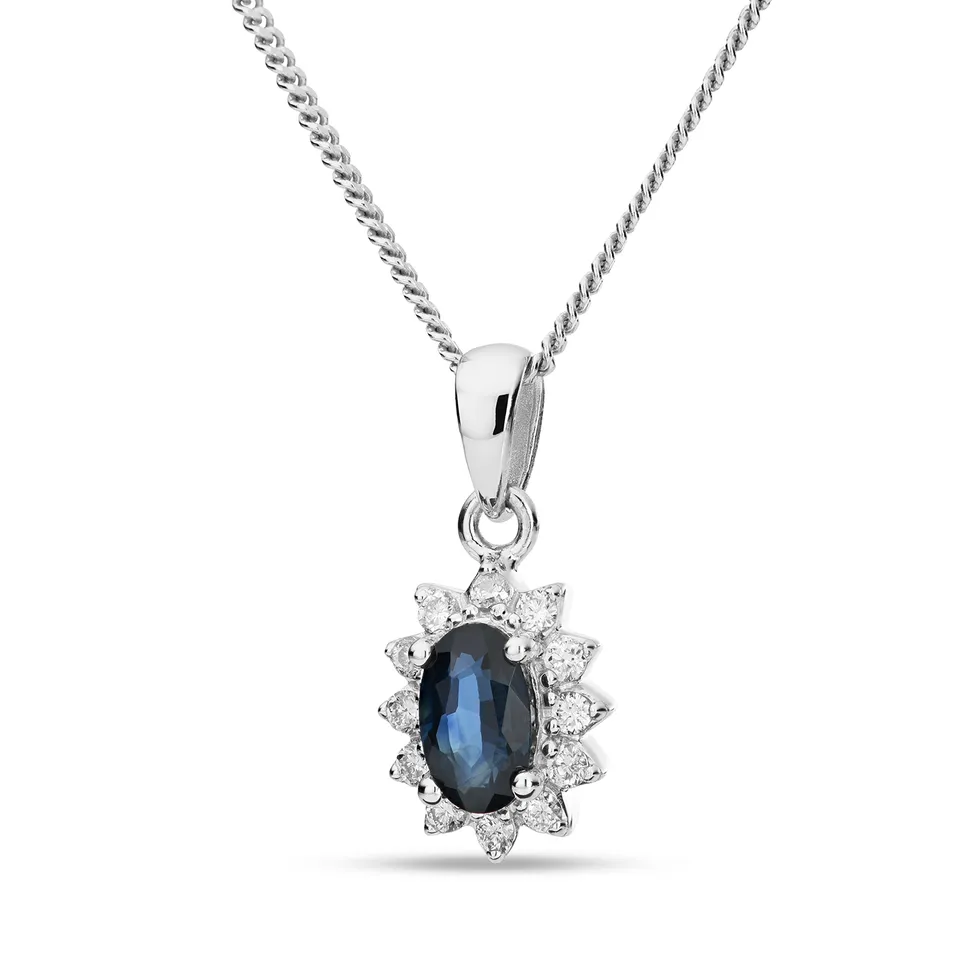 Miore Collana Oro Bianco 9Kt 375 Zaffiro Naturale