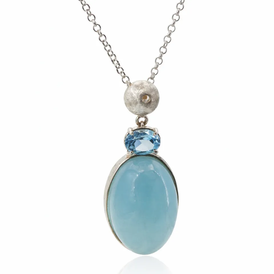 Anna Gioielli Pendente Argento Acquamarina Latte Topazio Blu 46 cm