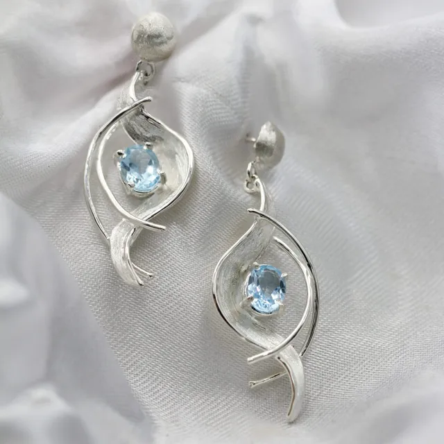 Anna Gioielli Orecchini argento topazio azzurro pendenti 45mm