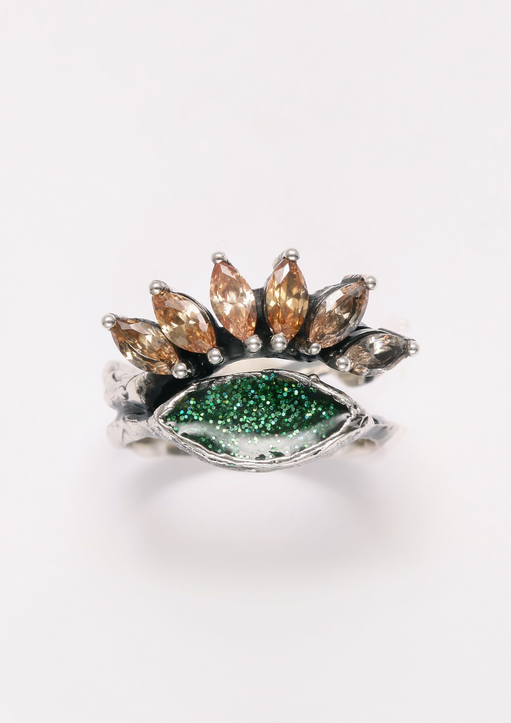 Voodoo Jewels Bold Shapes Green Amaranta anello argento verde