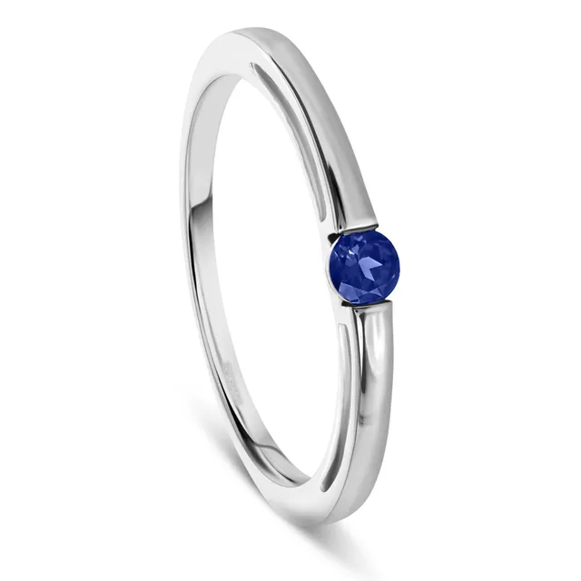 Miore Ring Anello Oro Bianco 14KT con Zaffiro Creato