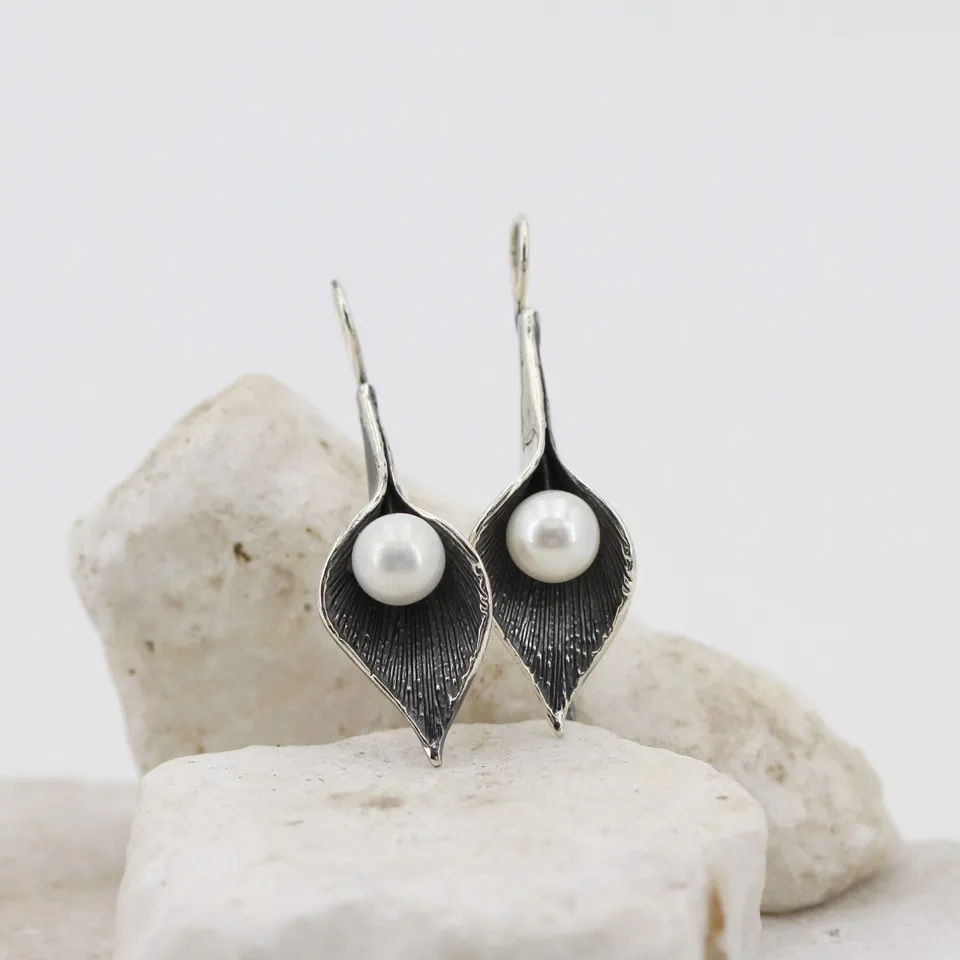 Anna Gioielli Calla Orecchini Argento con Perle 48 mm