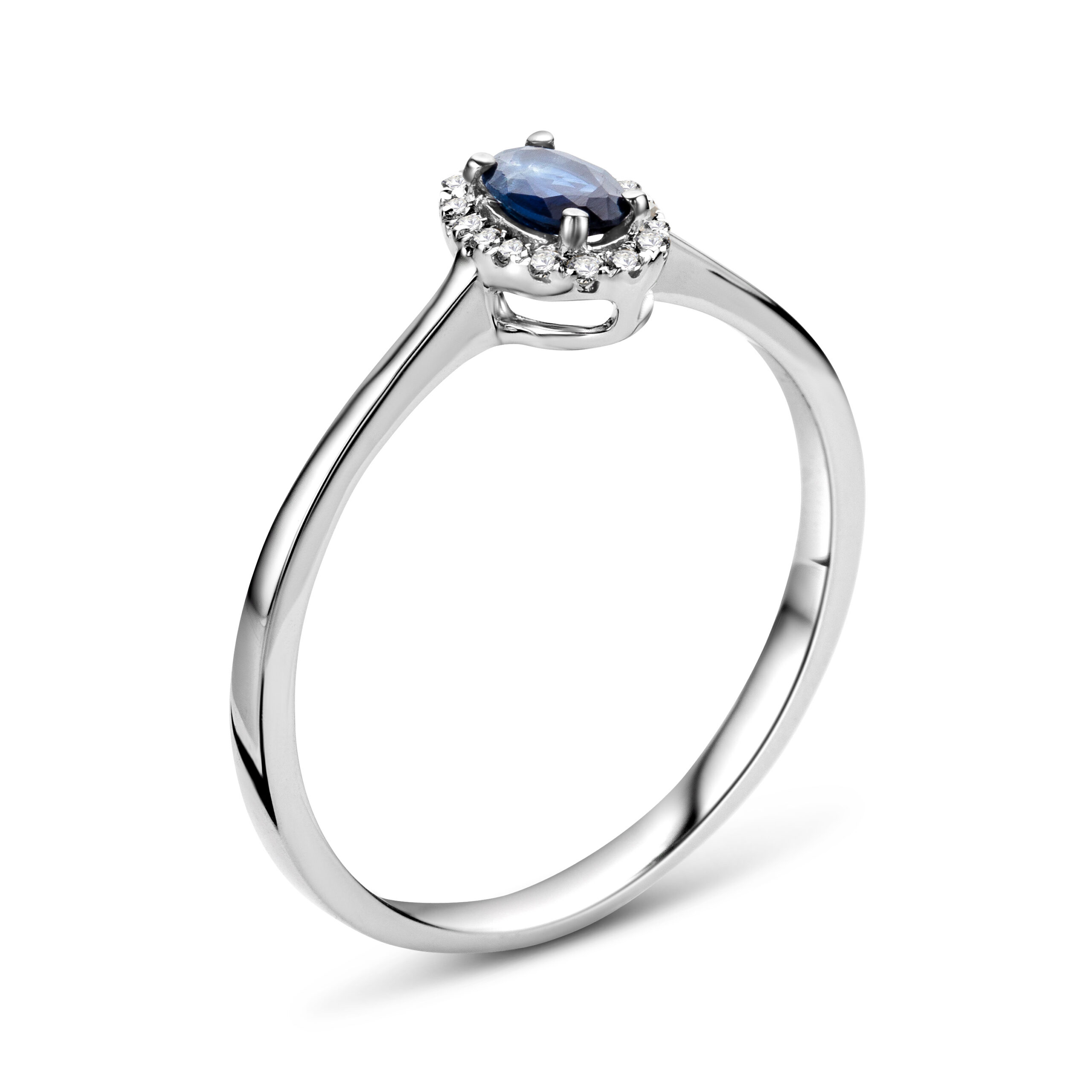 Miore Anello Oro Bianco 9Kt 375 Zaffiro Naturale