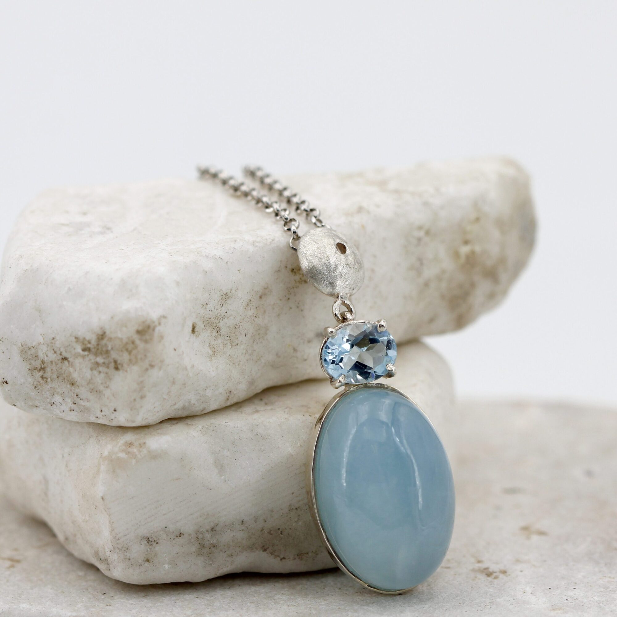 Anna Gioielli Pendente Argento Acquamarina Latte Topazio Blu 46 cm