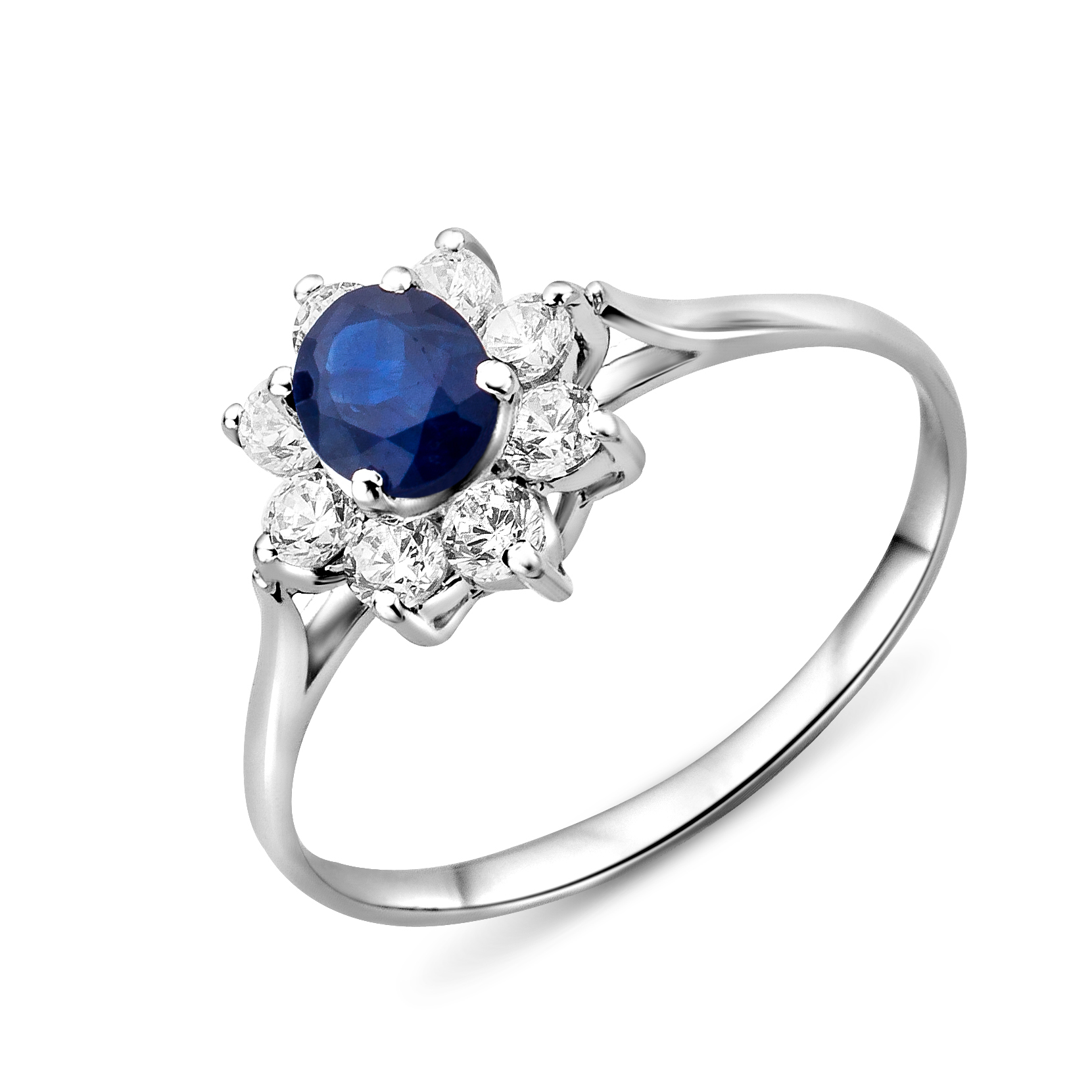 Miore Anello Oro Bianco 9KT Zaffiro e Zirconia