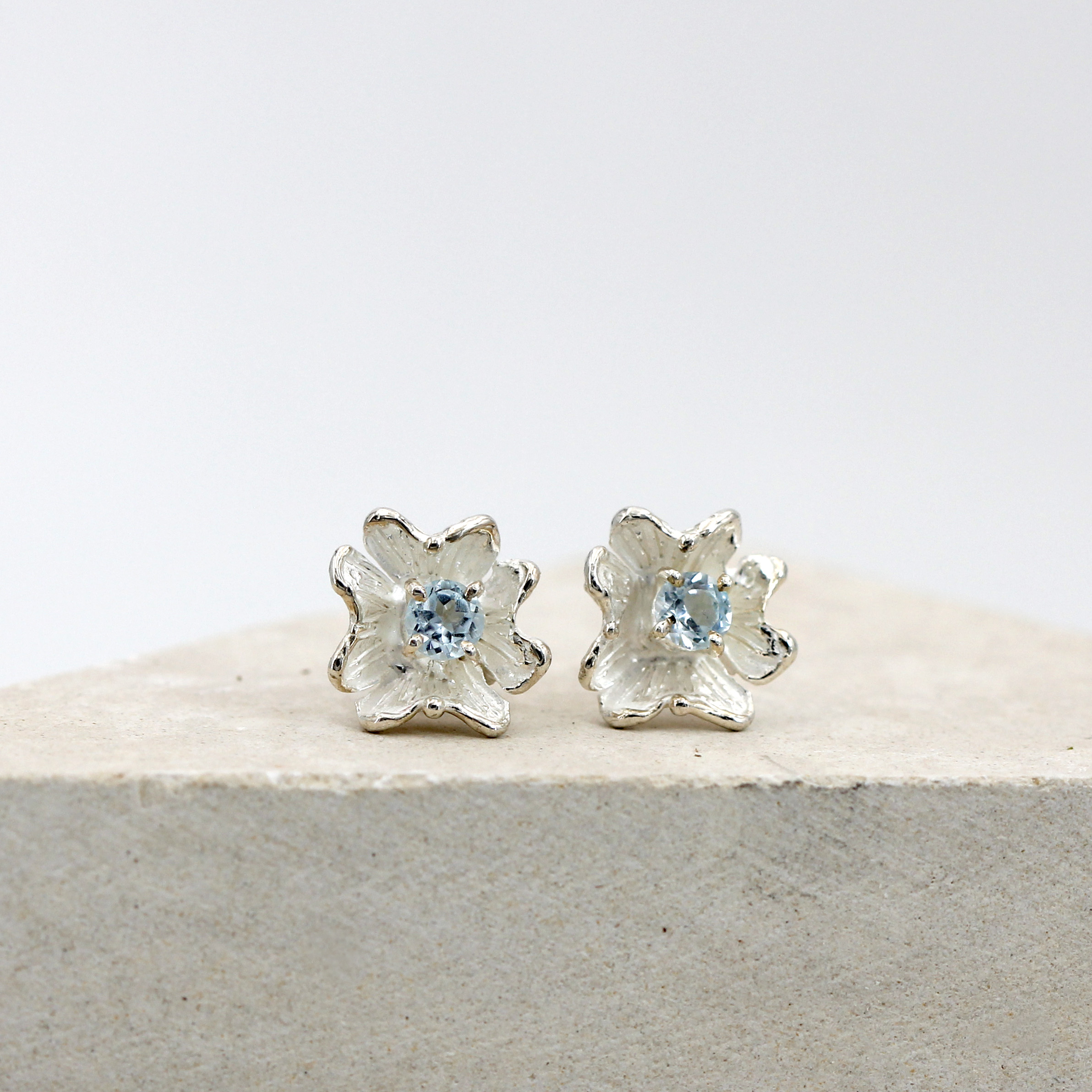 Anna Gioielli Orecchini fiore argento topazio azzurro 10 mm