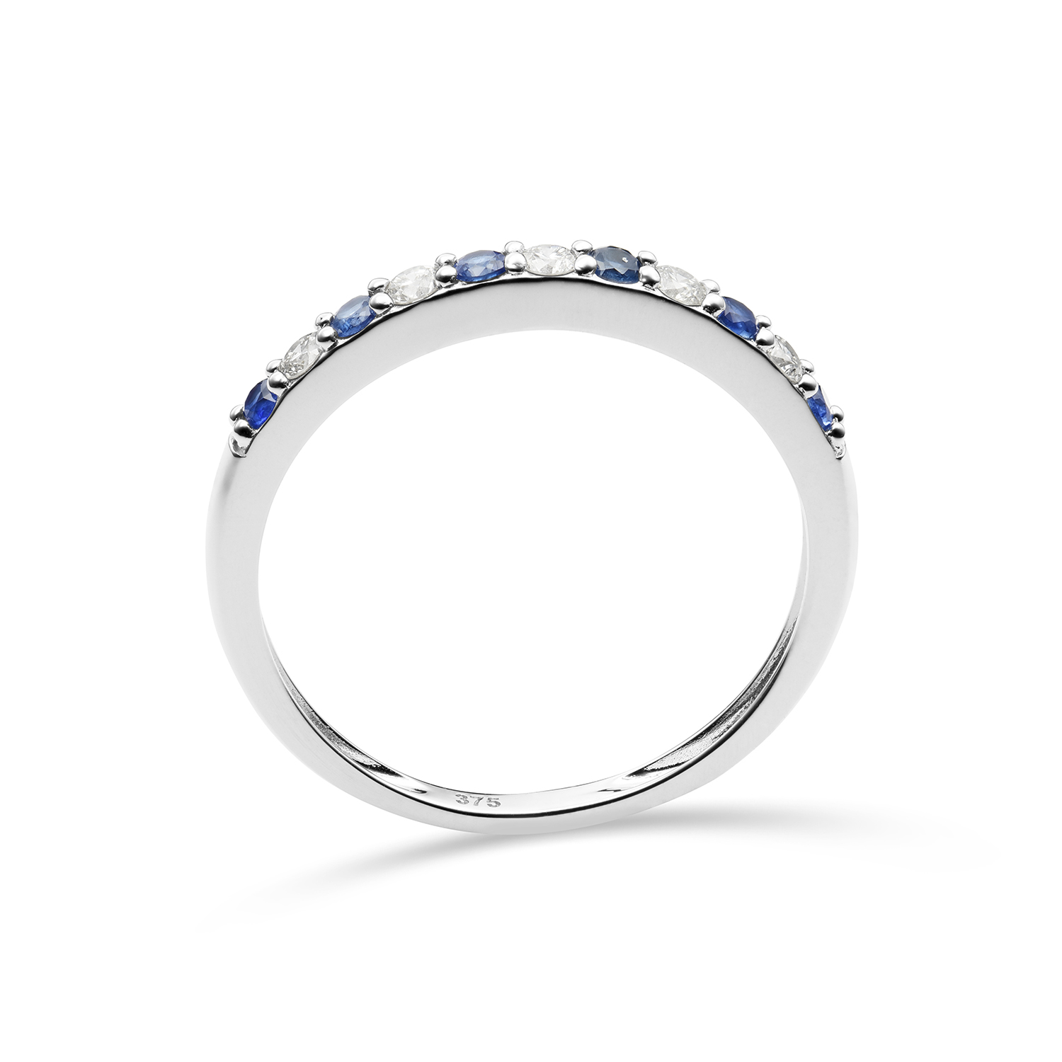Miore Anello Oro Bianco 9Kt Zaffiro Naturale