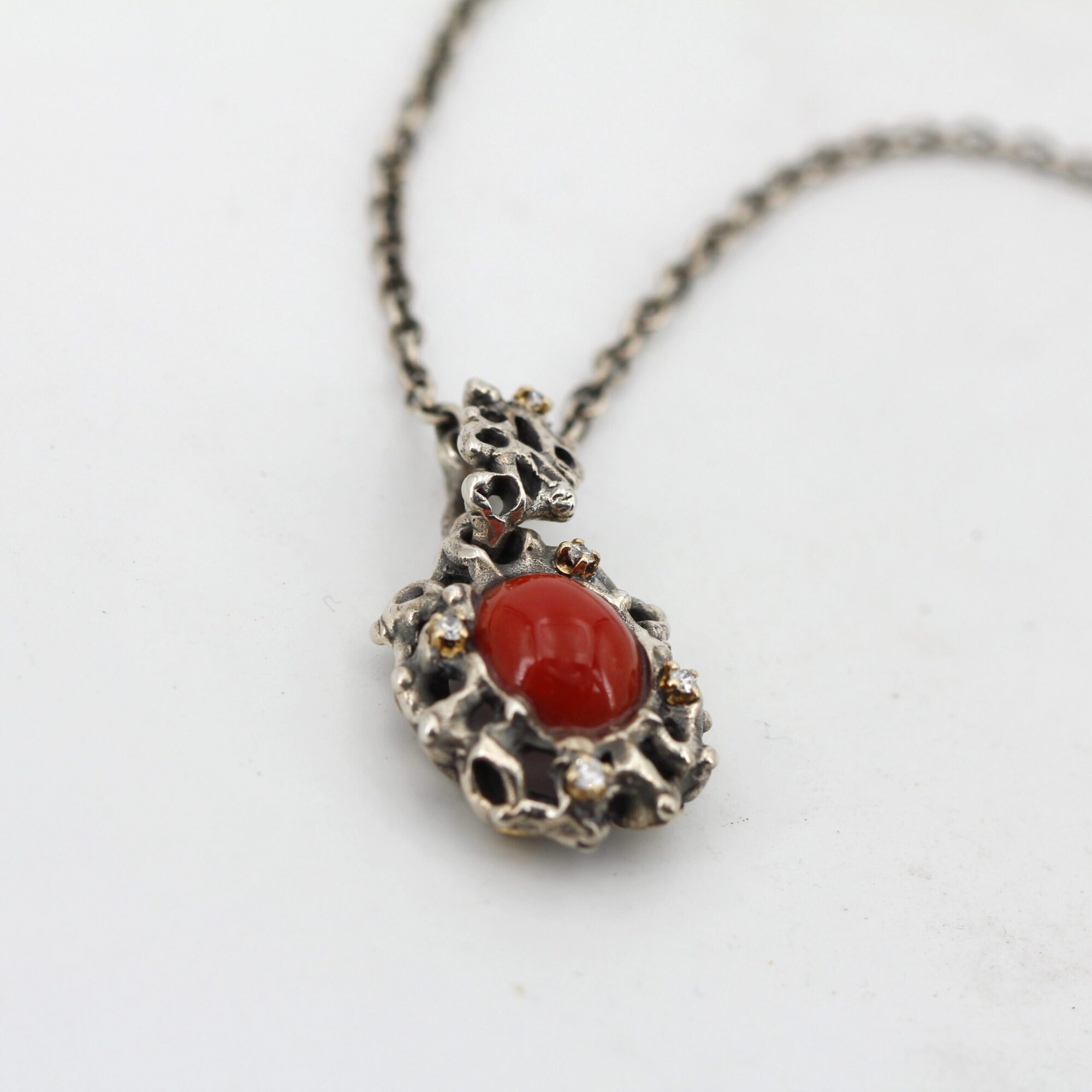 Anna Gioielli Marte Pendente Argento Corallo 5 Diamanti Oro