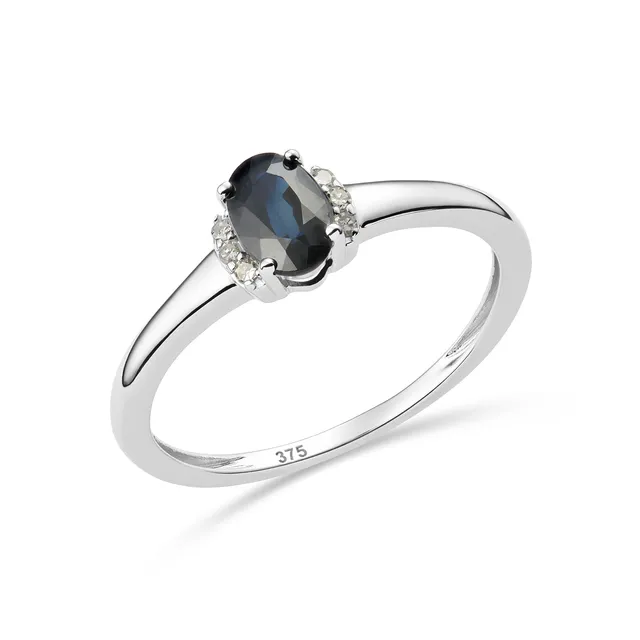 Miore Ring Anello Oro Bianco 9KT con Zaffiro Naturale