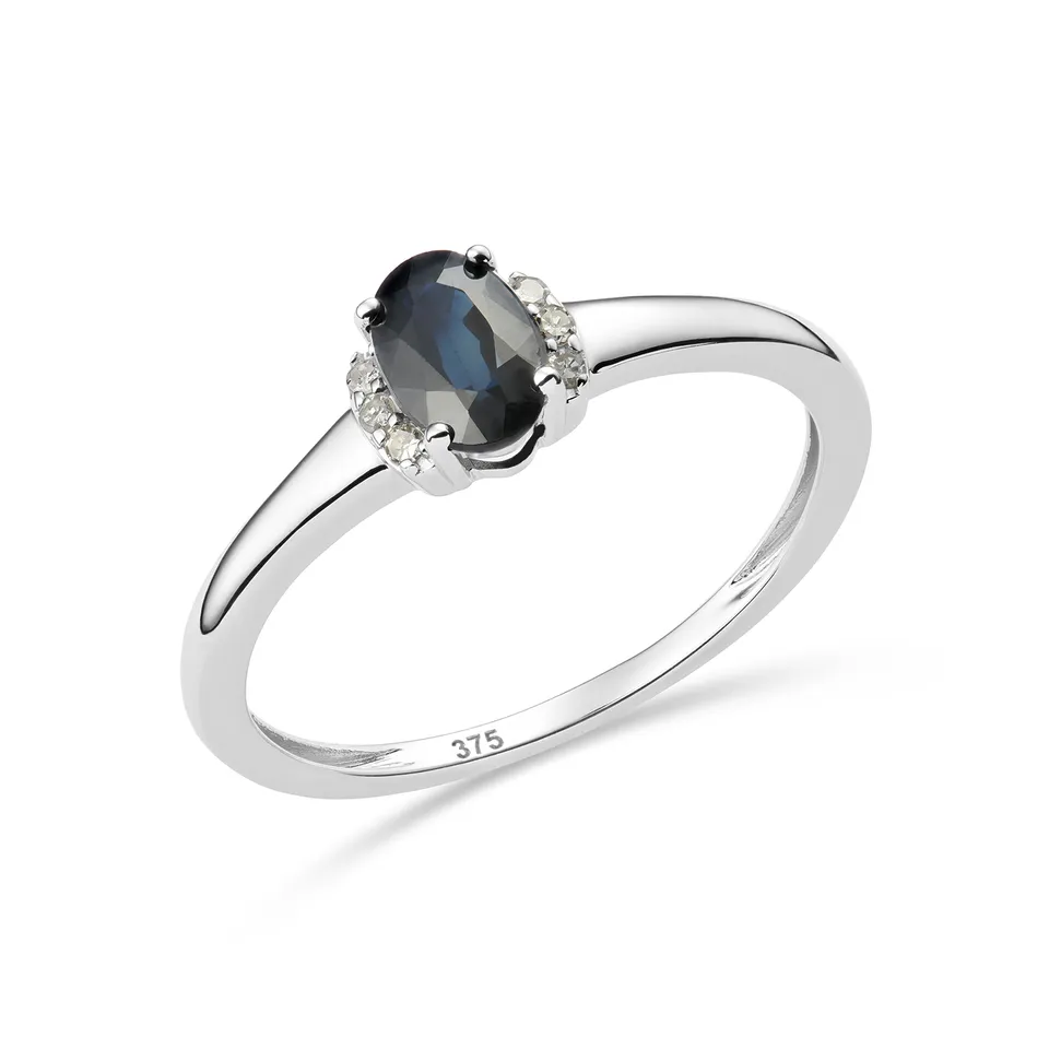Miore Ring Anello Oro Bianco 9KT con Zaffiro Naturale