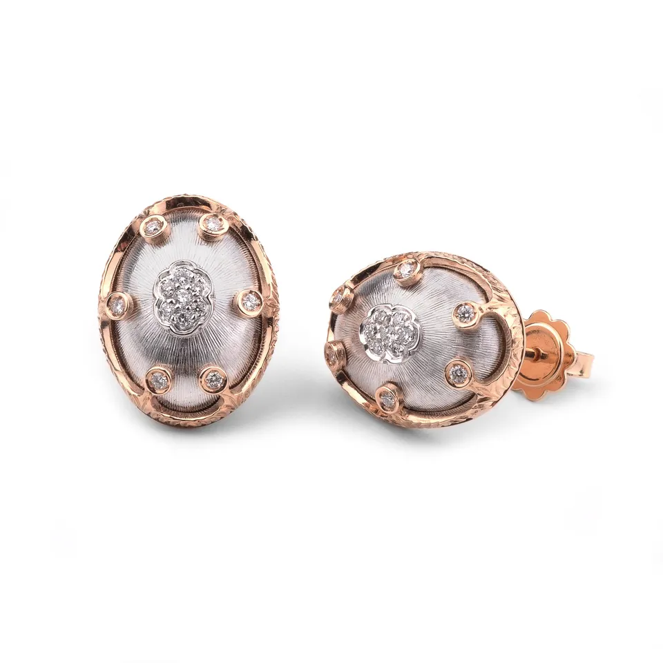 Noi Gioielli Ornato Orecchini corona oro rosa 18k 0,28 ct