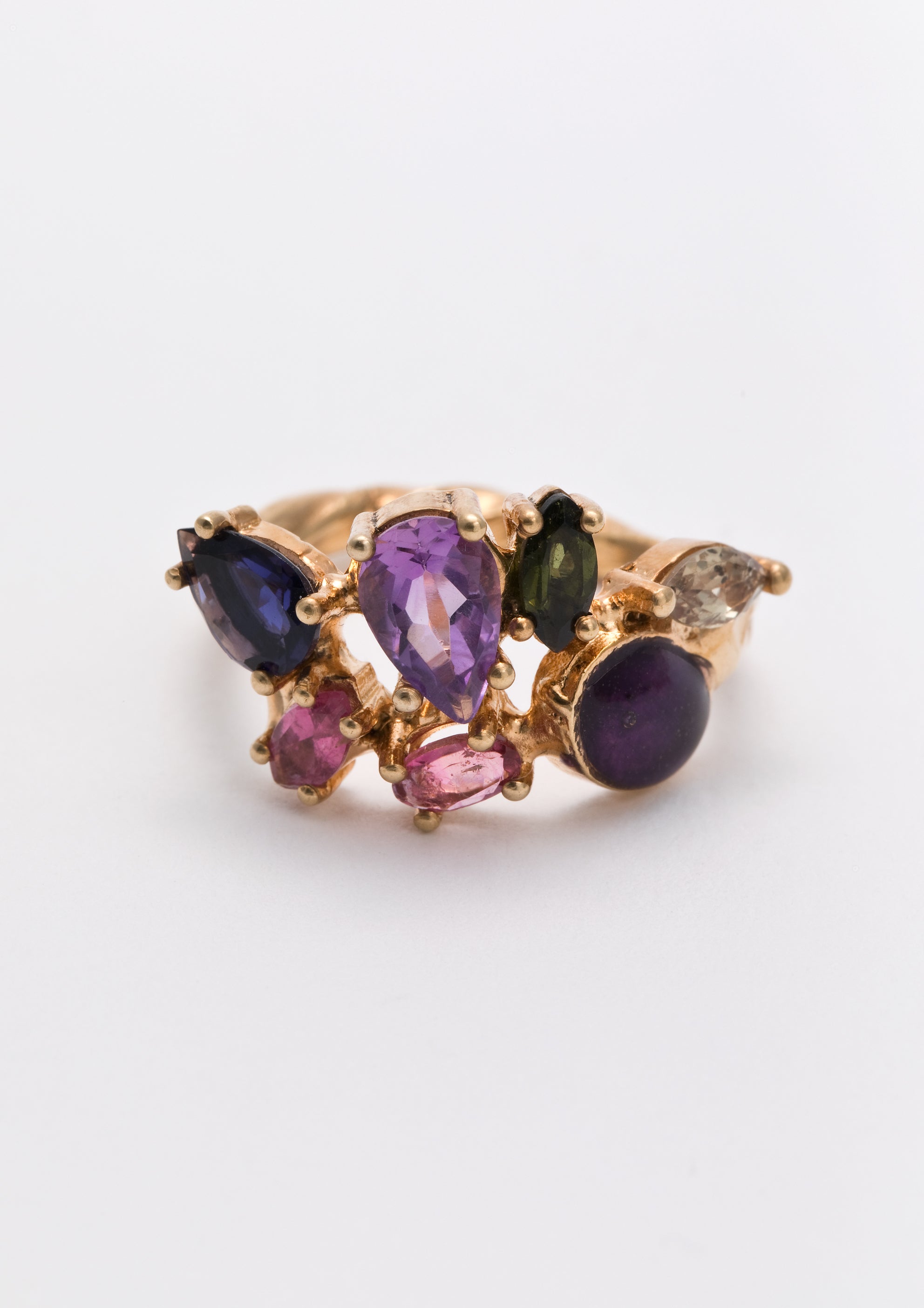 Voodoo Jewels Bold Shapes Neela anello oro tormaline ametista