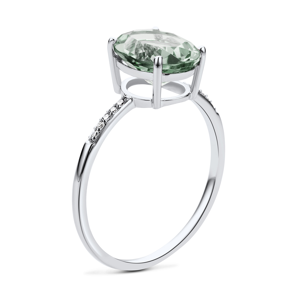 Miore Ring Anello Oro Bianco 9Kt Ametista Verde