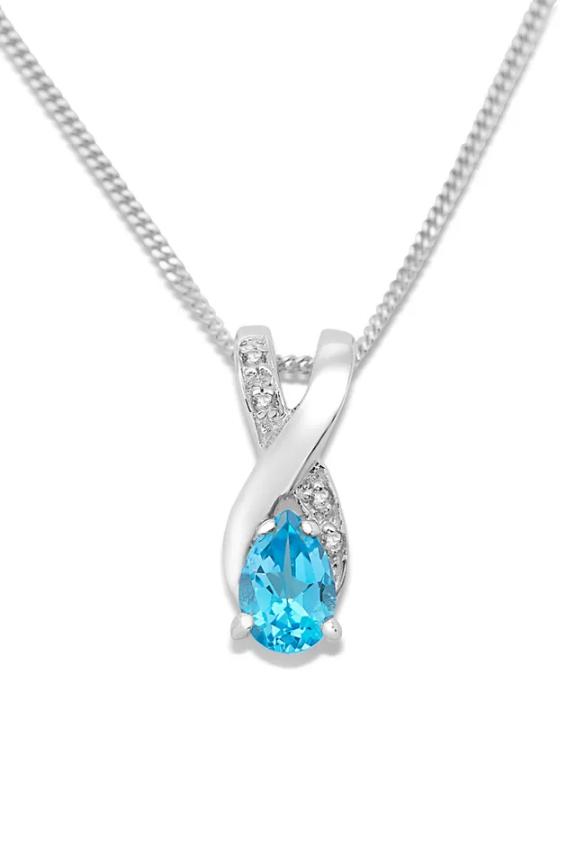 Miore Collana Oro Bianco 9Kt Topazio Blu