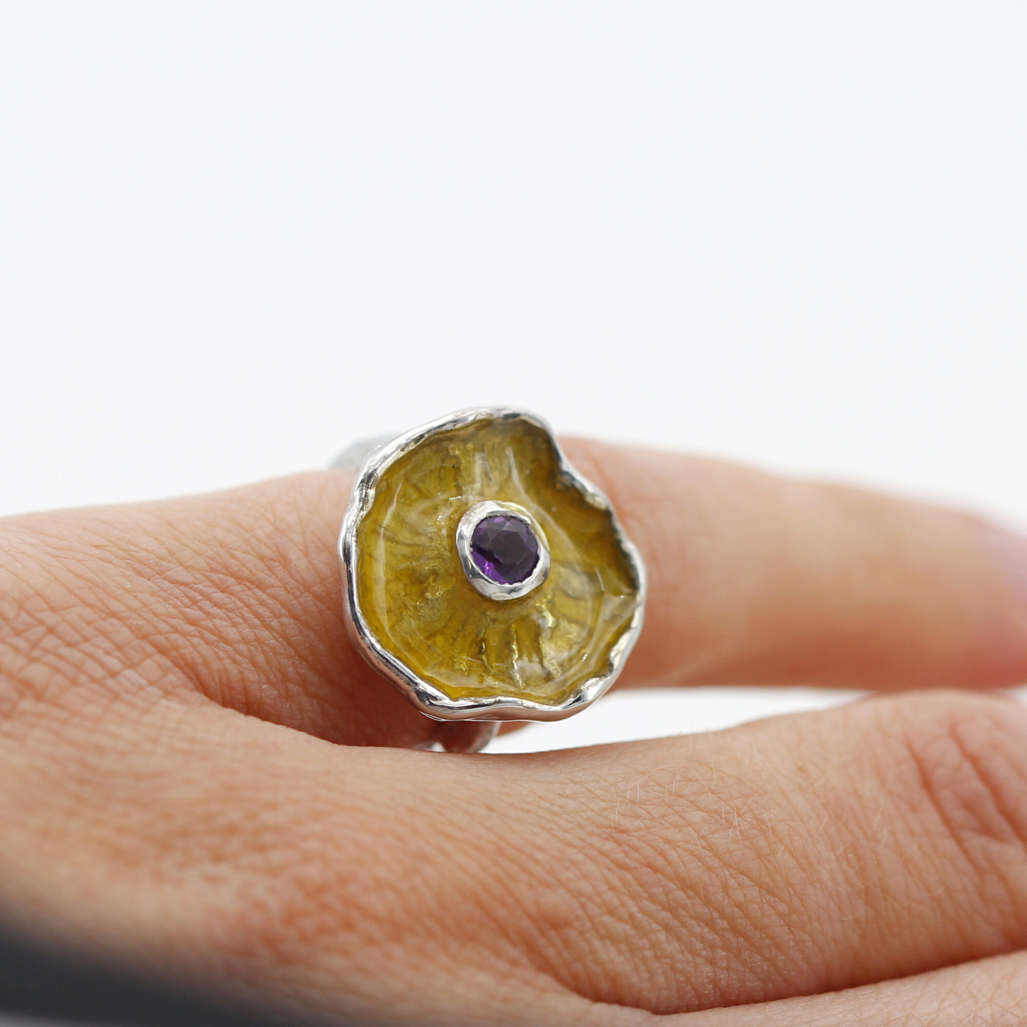 Anna Gioielli Winter Flower anello argento ametista smalto giallo 16mm