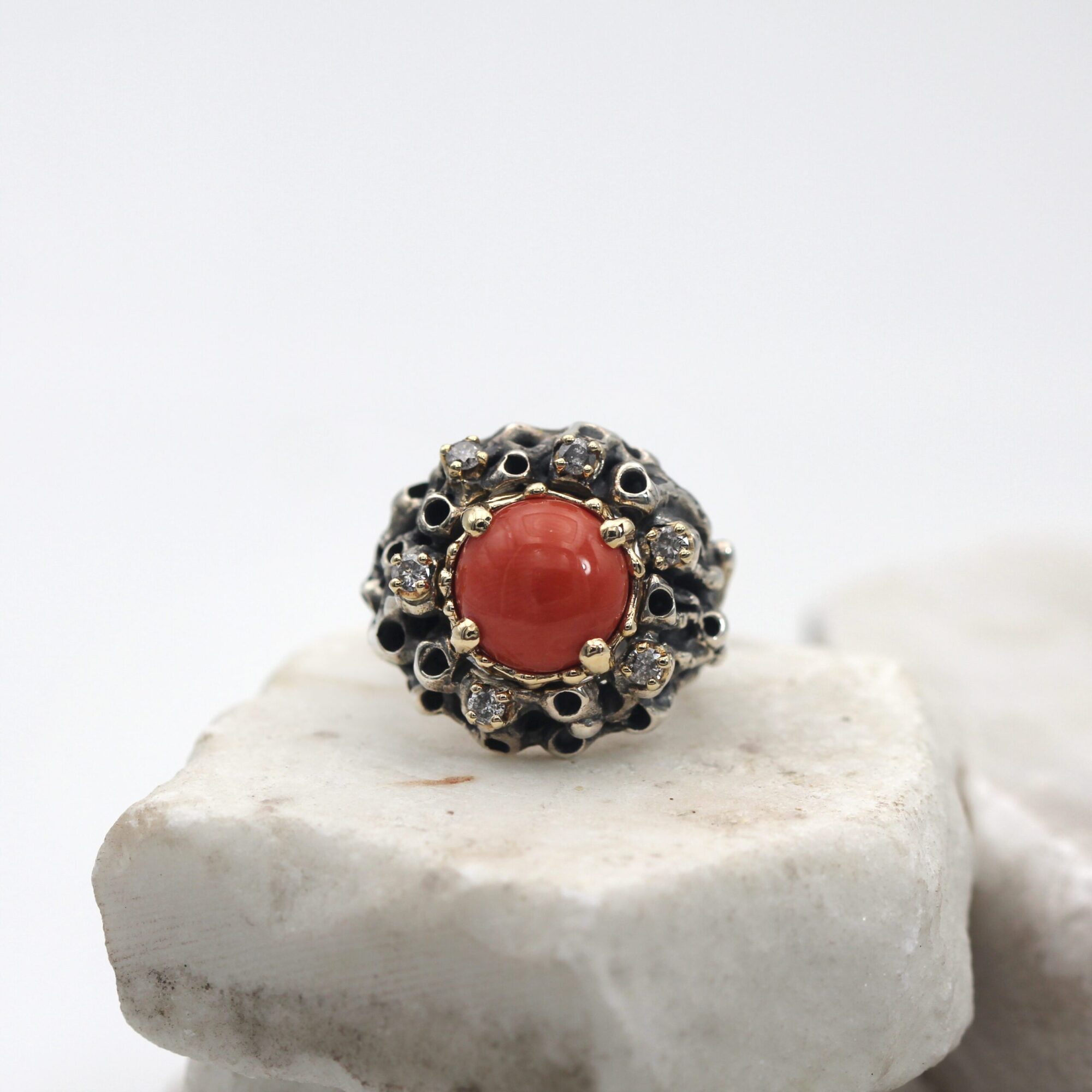 Anna Gioielli Marte Anello Argento Corallo Diamanti Grigi Oro