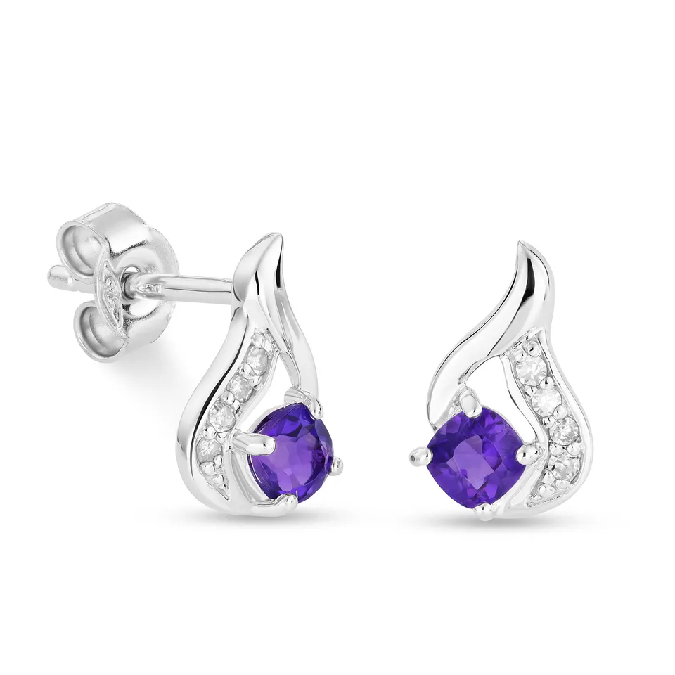 Miore Orecchini Oro Bianco 9Kt Ametista Viola