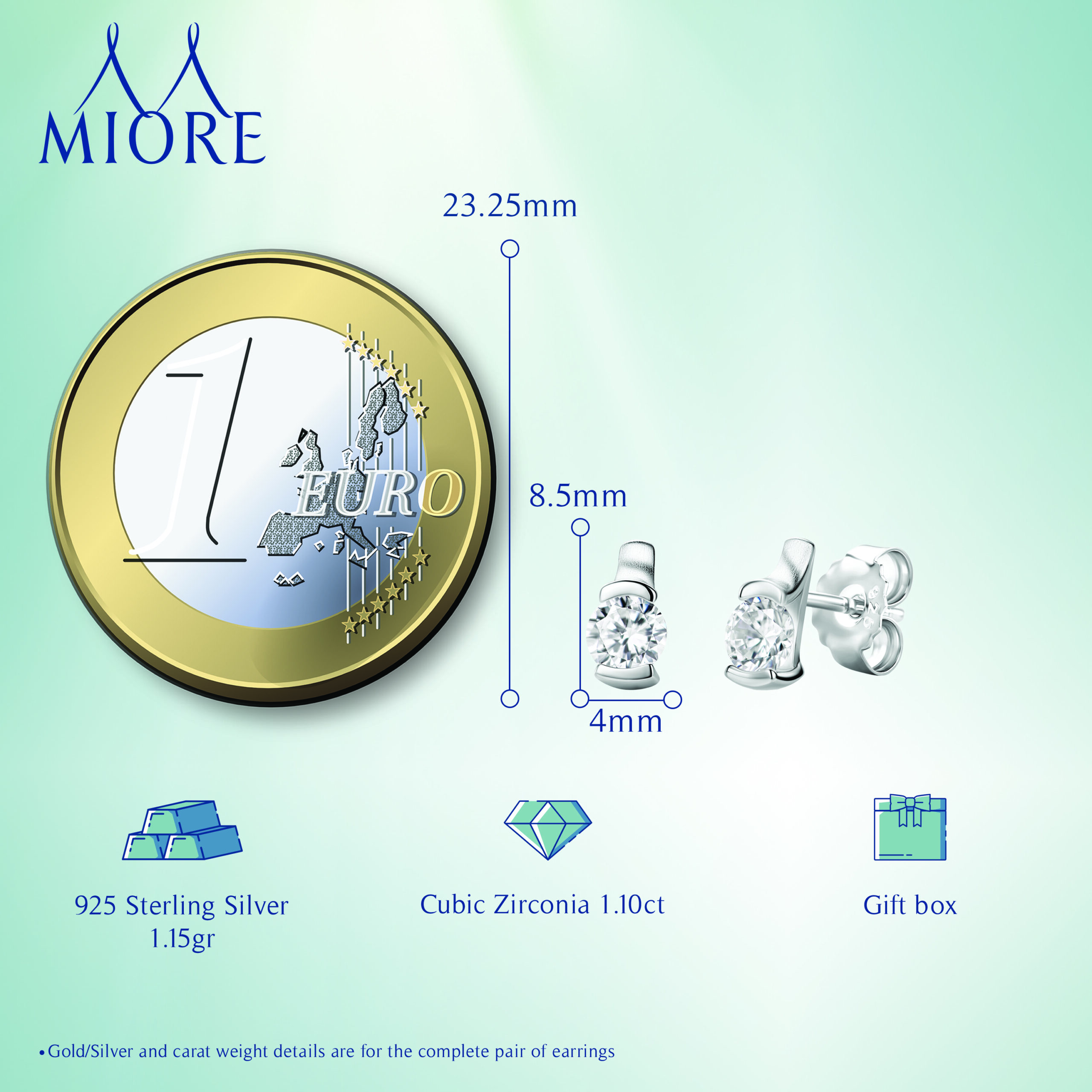 Miore Orecchini Argento 925 Zirconia Cubica