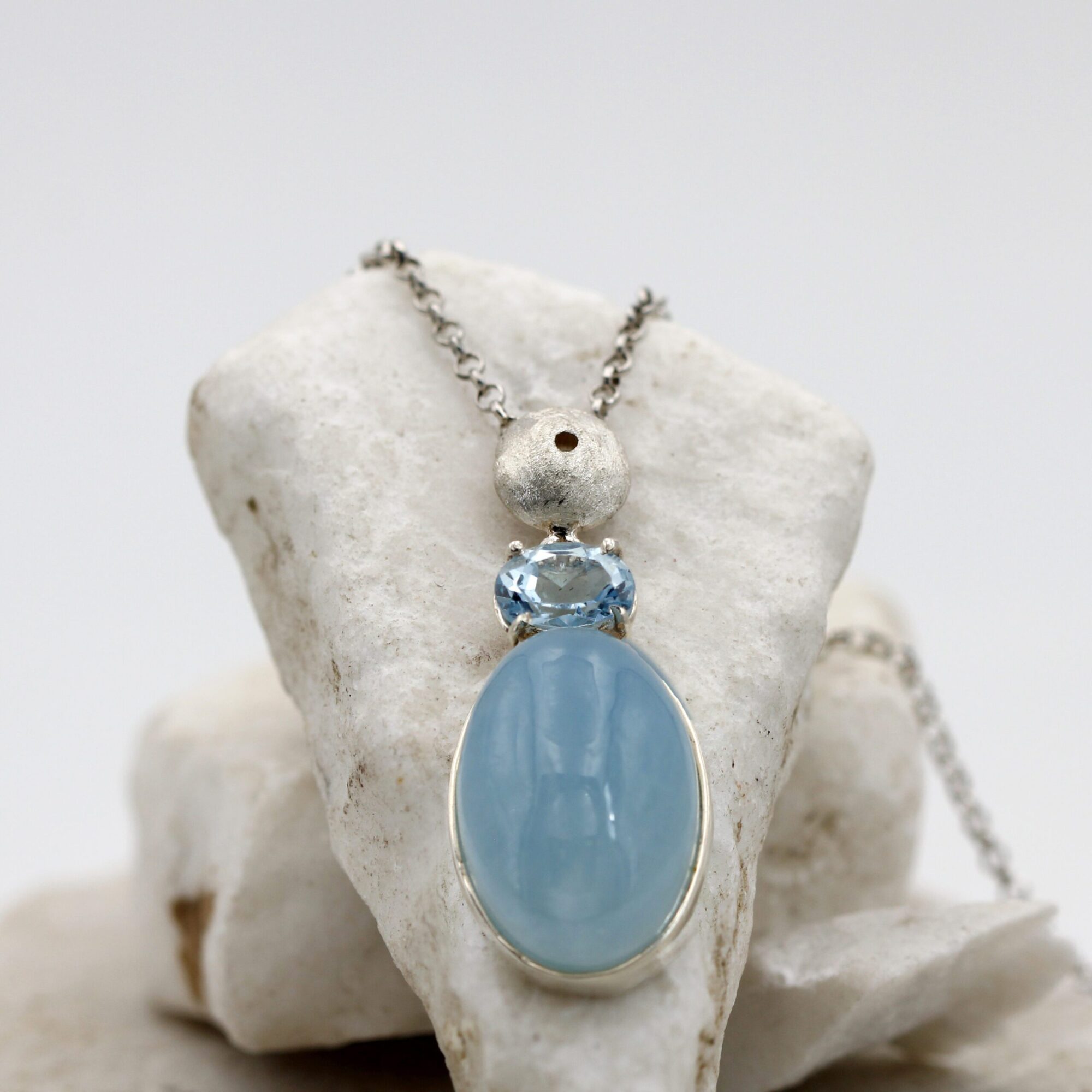 Anna Gioielli Pendente Argento Acquamarina Latte Topazio Blu 46 cm