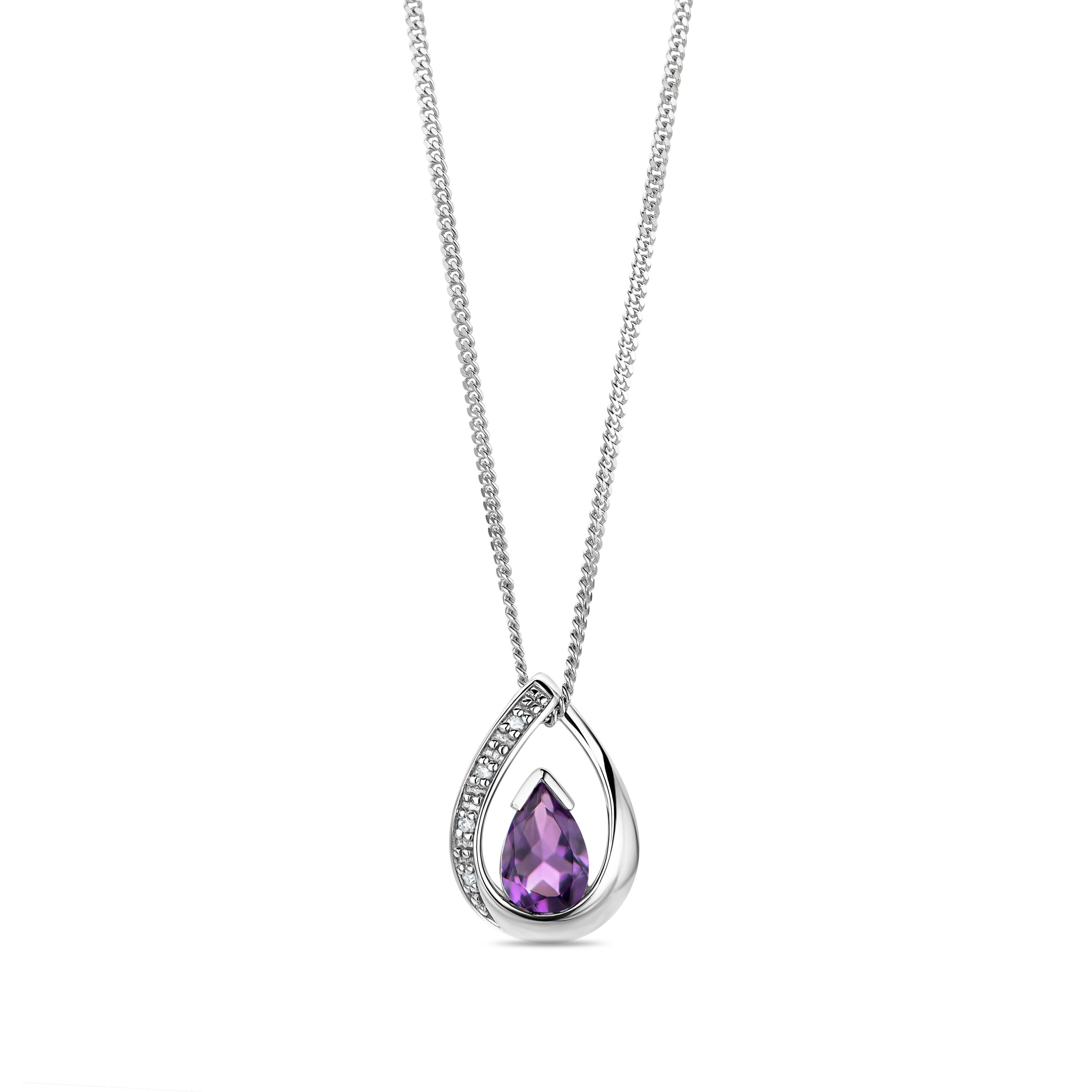 Miore Collana Oro Bianco Ametista 9Kt