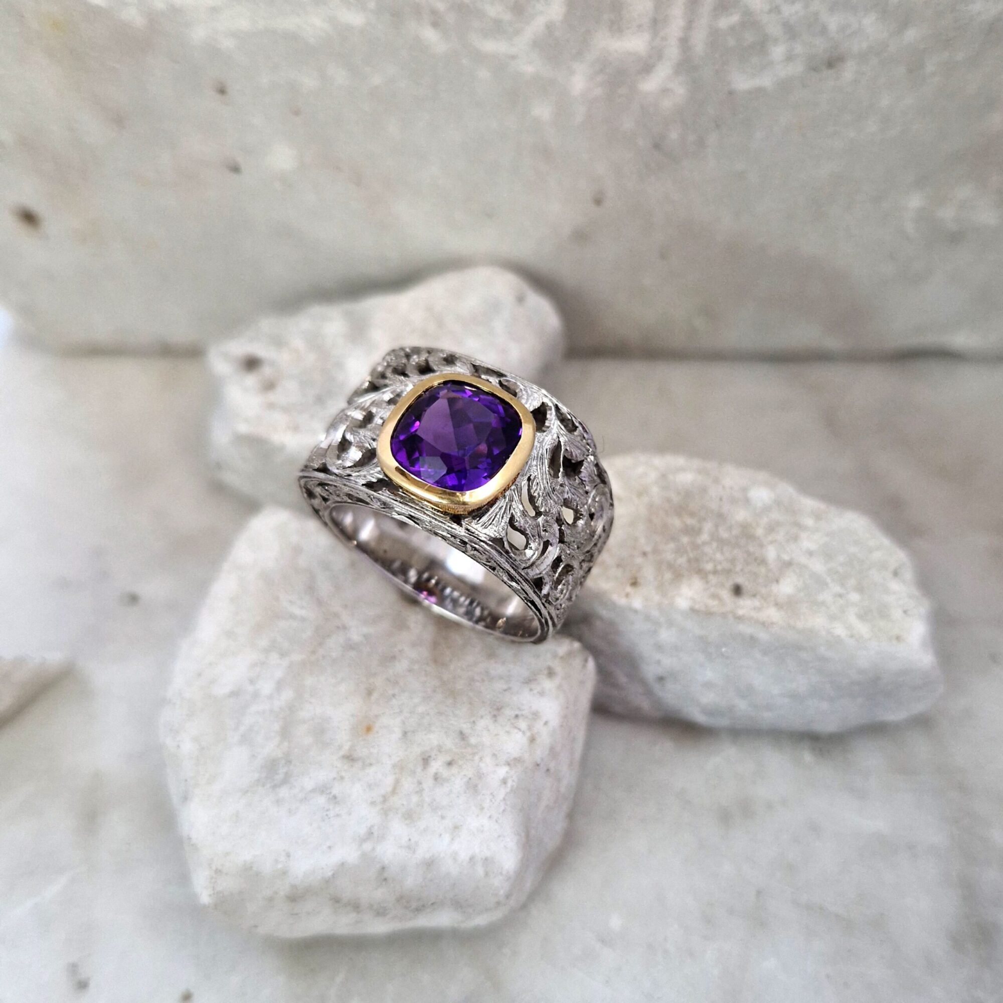 Anna Gioielli Jolly Jewels Ametista anello oro argento asimmetrico