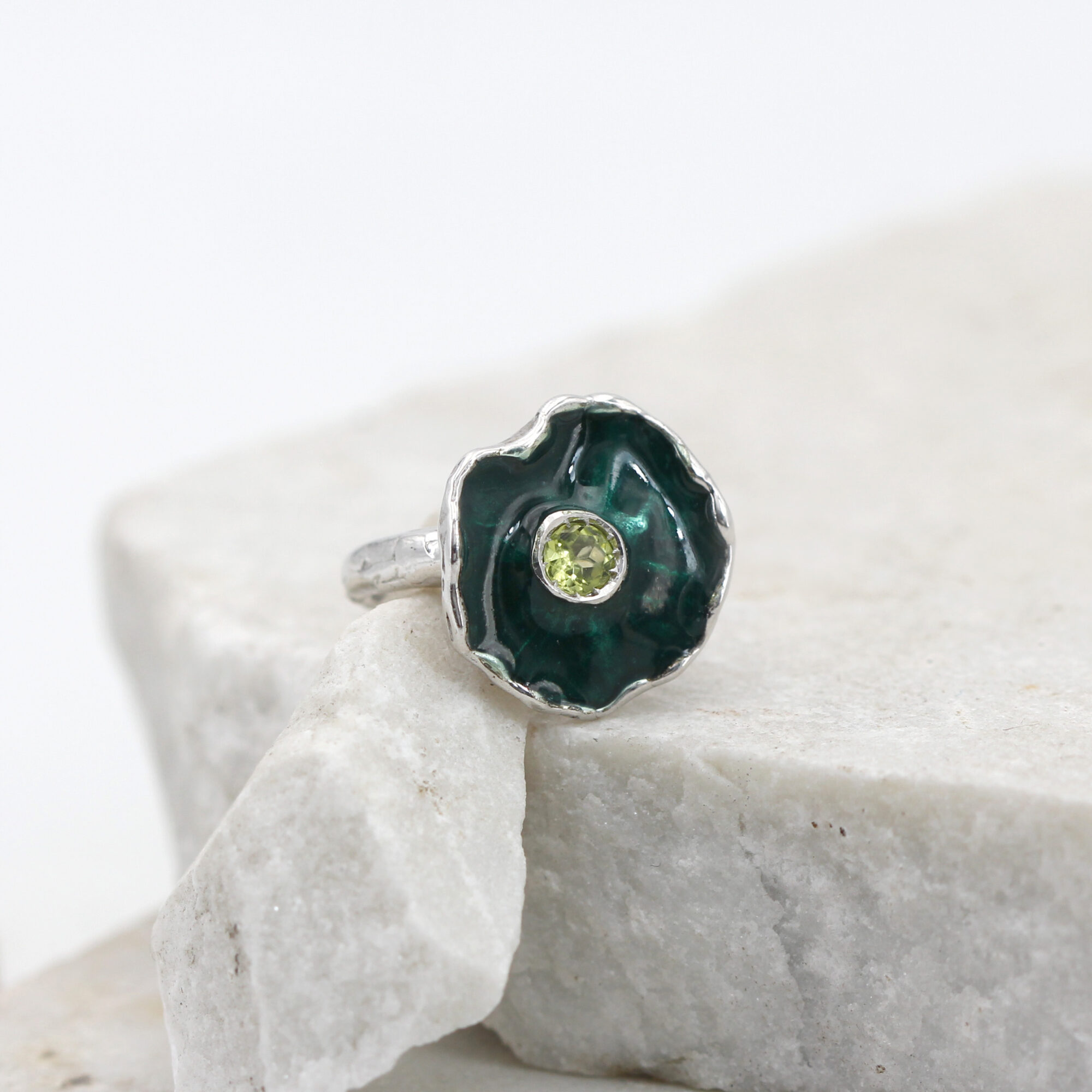 Anna Gioielli Winter Flower anello argento peridoto smalto verde