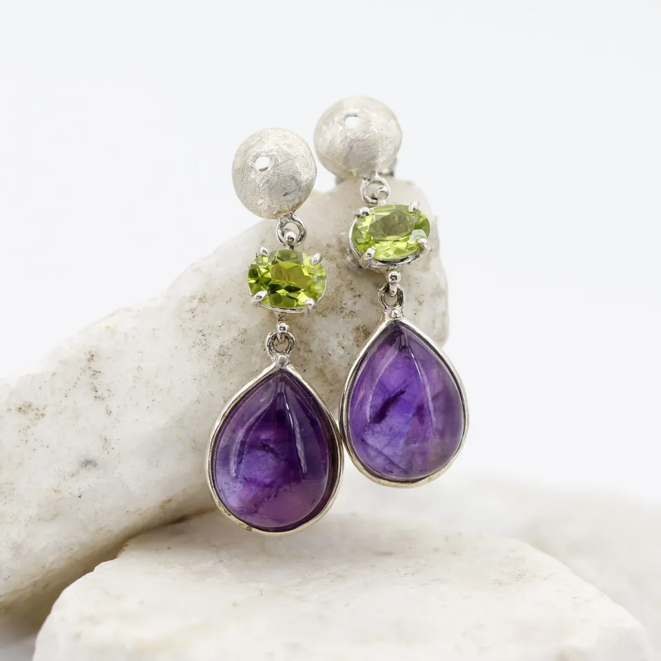 Anna Gioielli Orecchini argento ametista goccia peridoto 35 mm