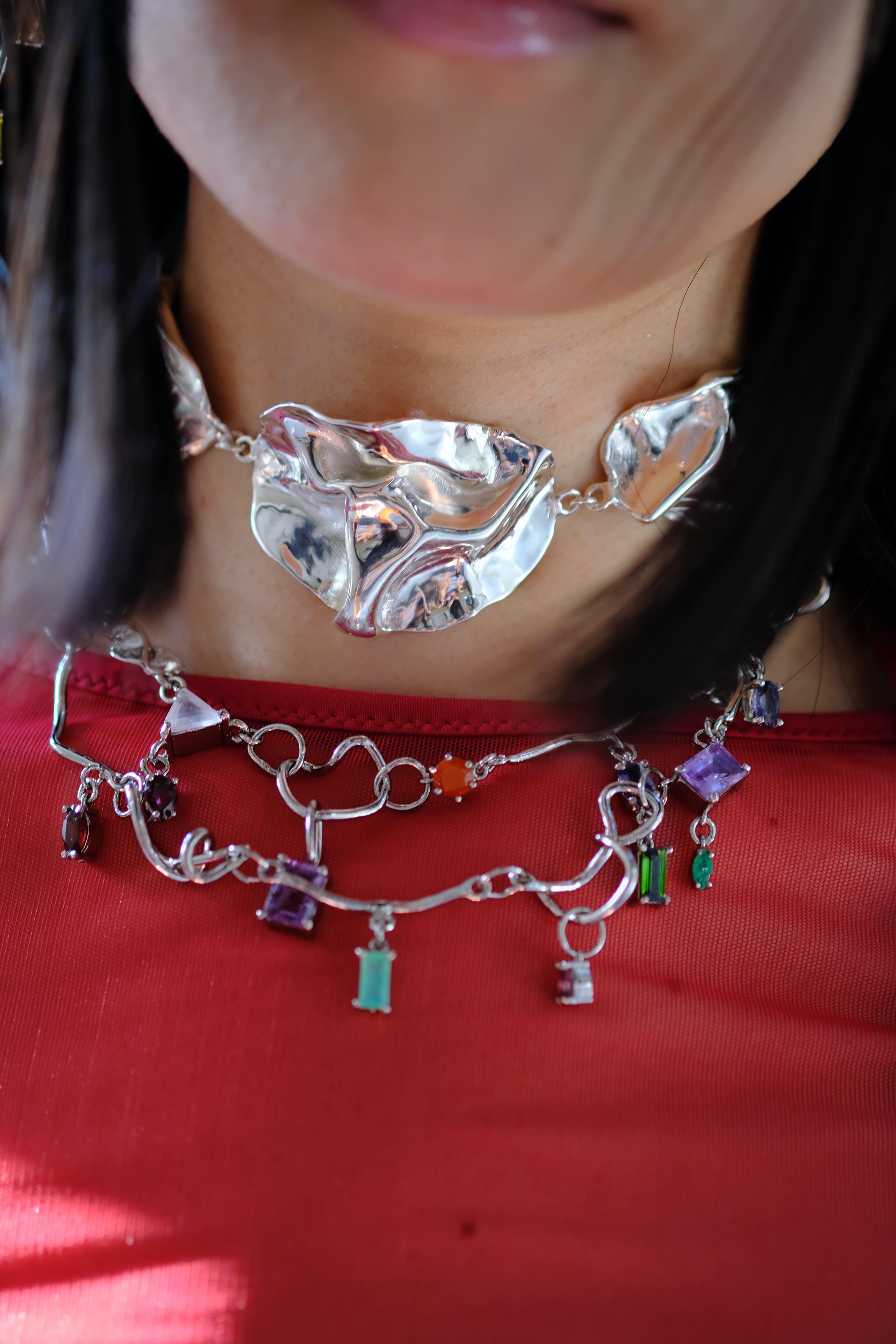 Voodoo Jewels Bold Shapes Huacas Necklace choker argentato