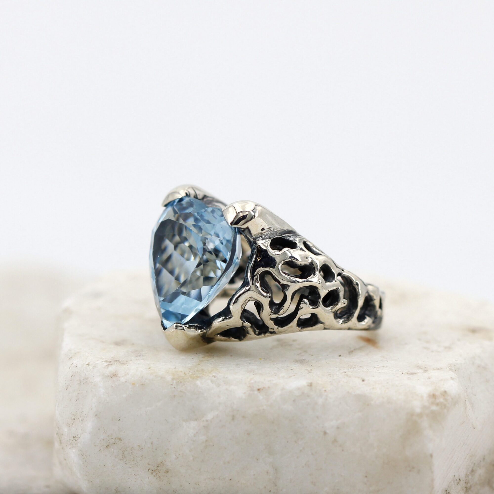 Anna Gioielli Marte Anello Argento Topazio Azzurro Cuore