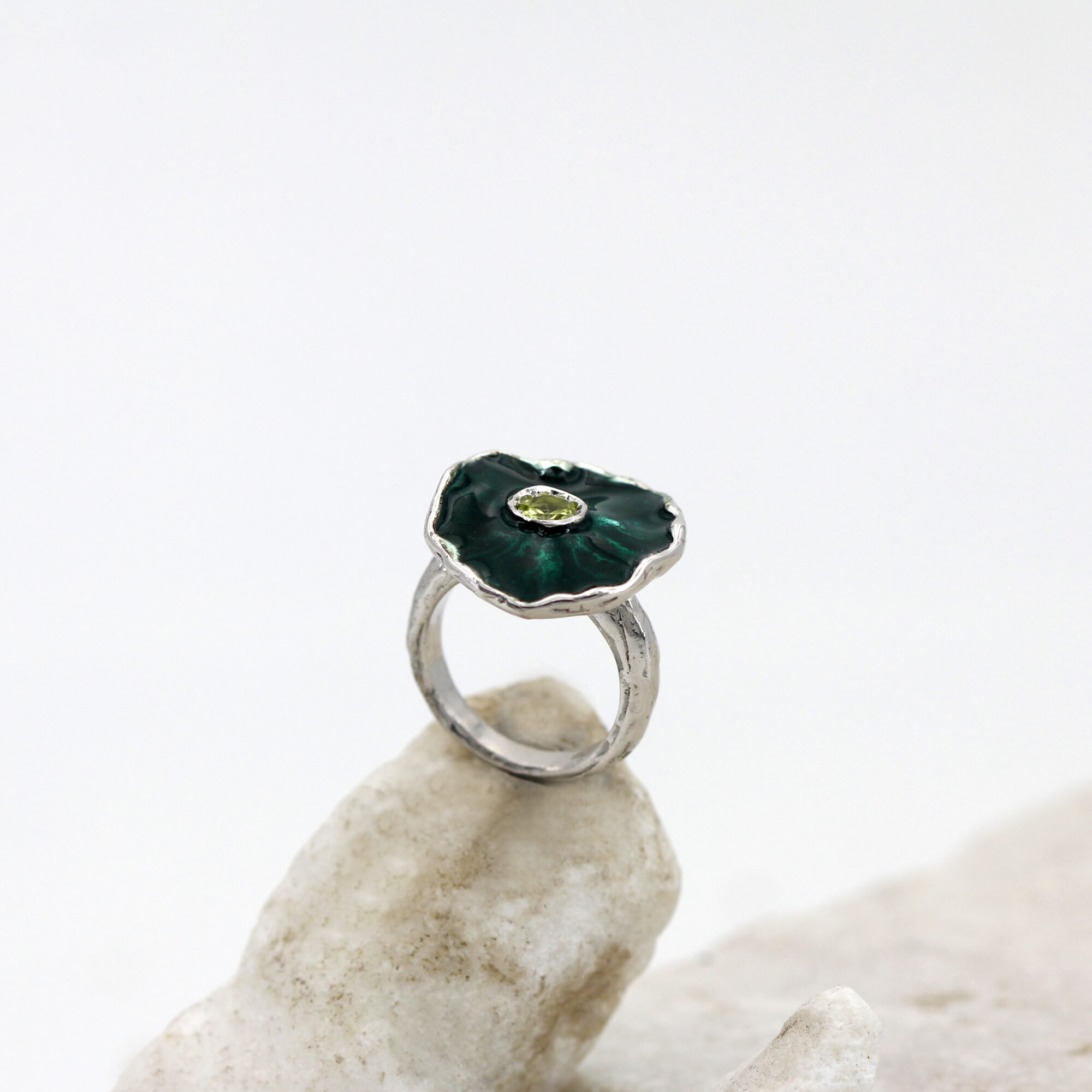Anna Gioielli Winter Flower anello argento peridoto smalto verde