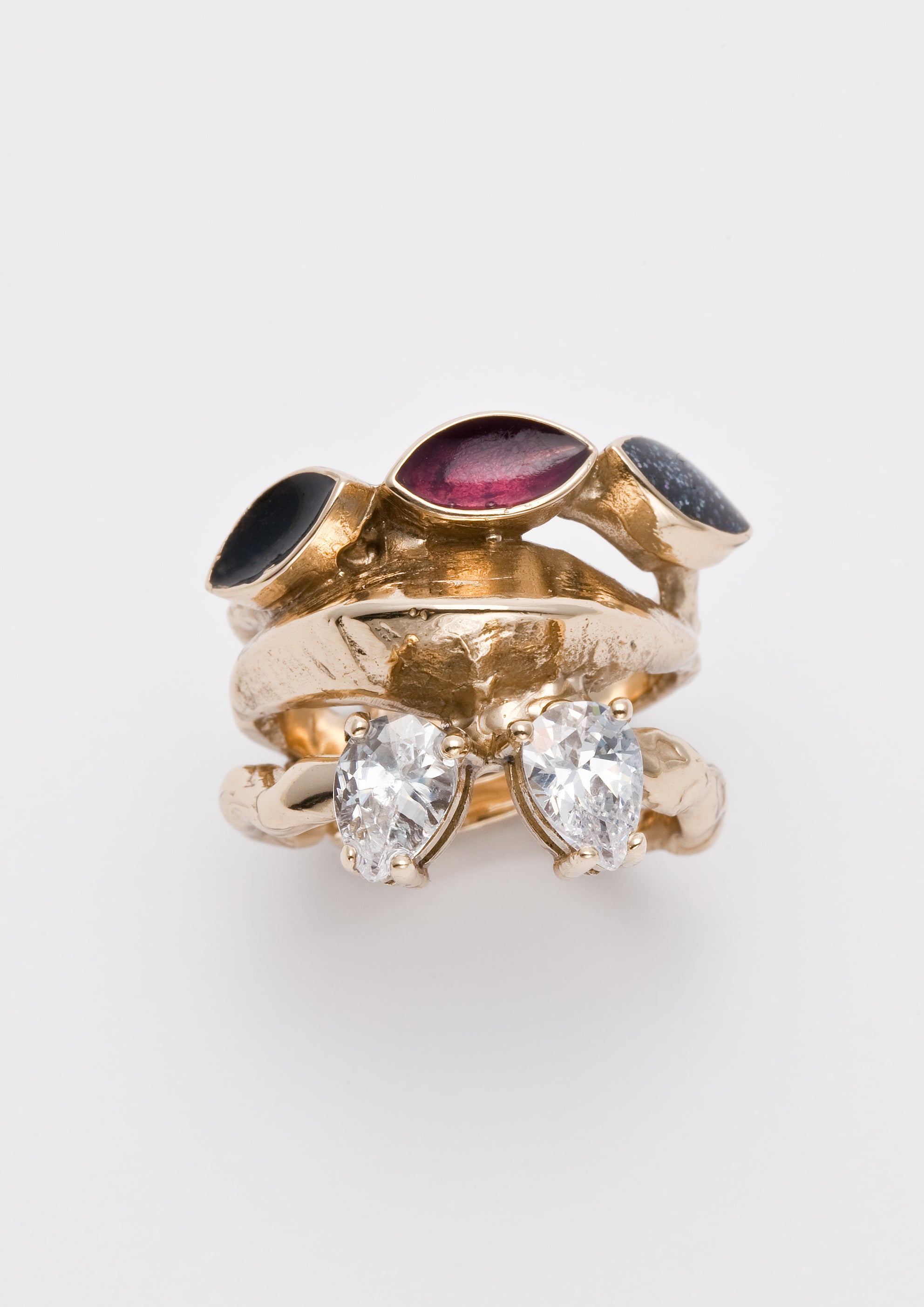 Voodoo Jewels Bold Shapes White Kalika Anello Bronzo Pietra Bianca