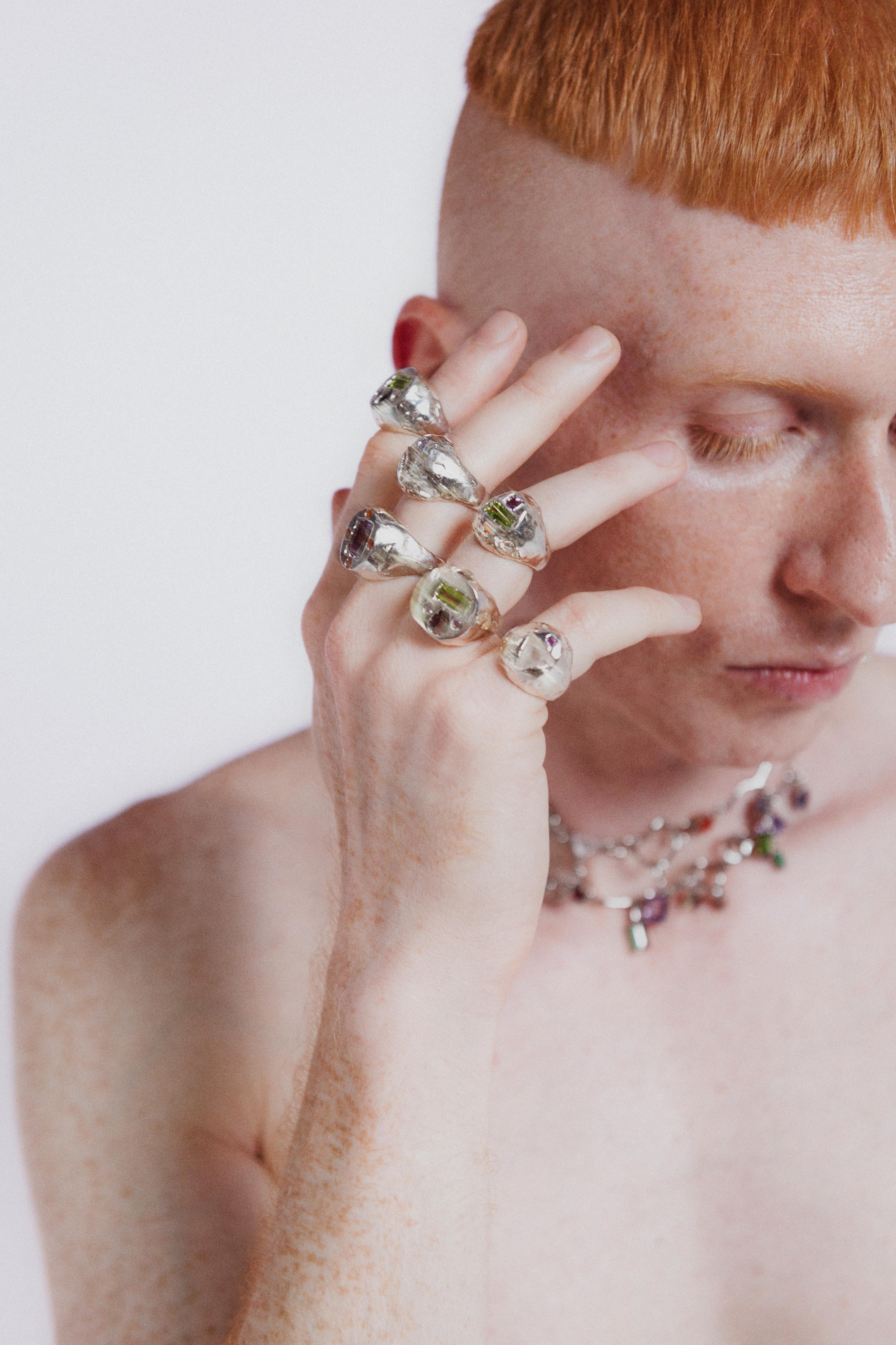 Voodoo Jewels Bold Shapes Naica Ring anello granato argento