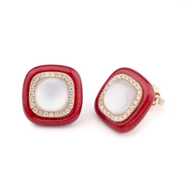 Noi Gioielli Firenze 1873 Mistica orecchini oro giallo smalto rosso 0,40ct