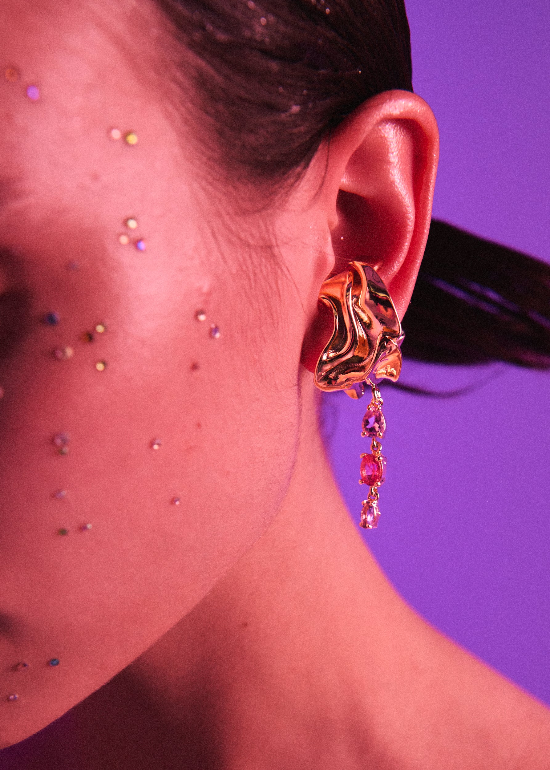 Voodoo Jewels Bold Shapes Pink Sayula earcuff oro pietre naturali