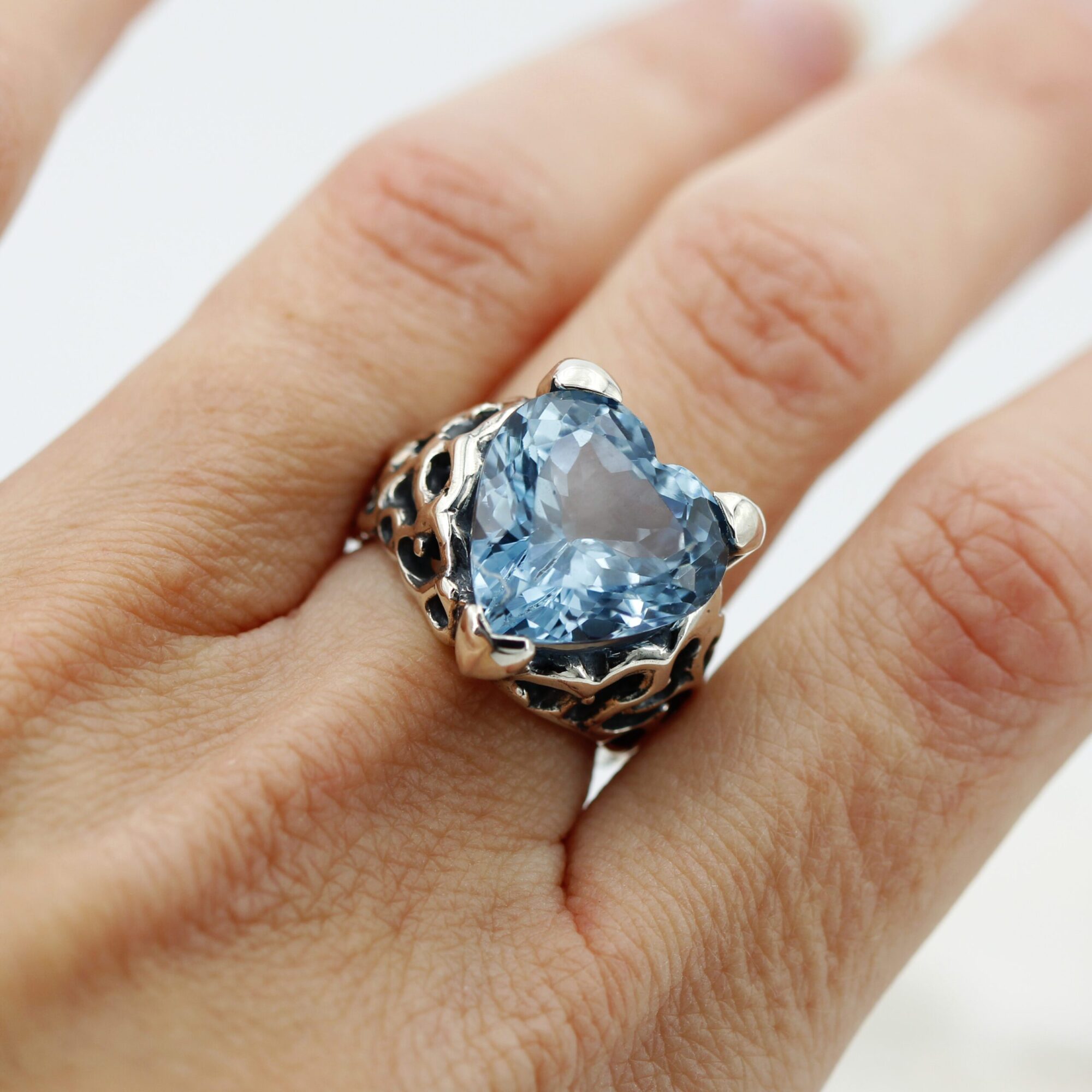 Anna Gioielli Marte Anello Argento Topazio Azzurro Cuore