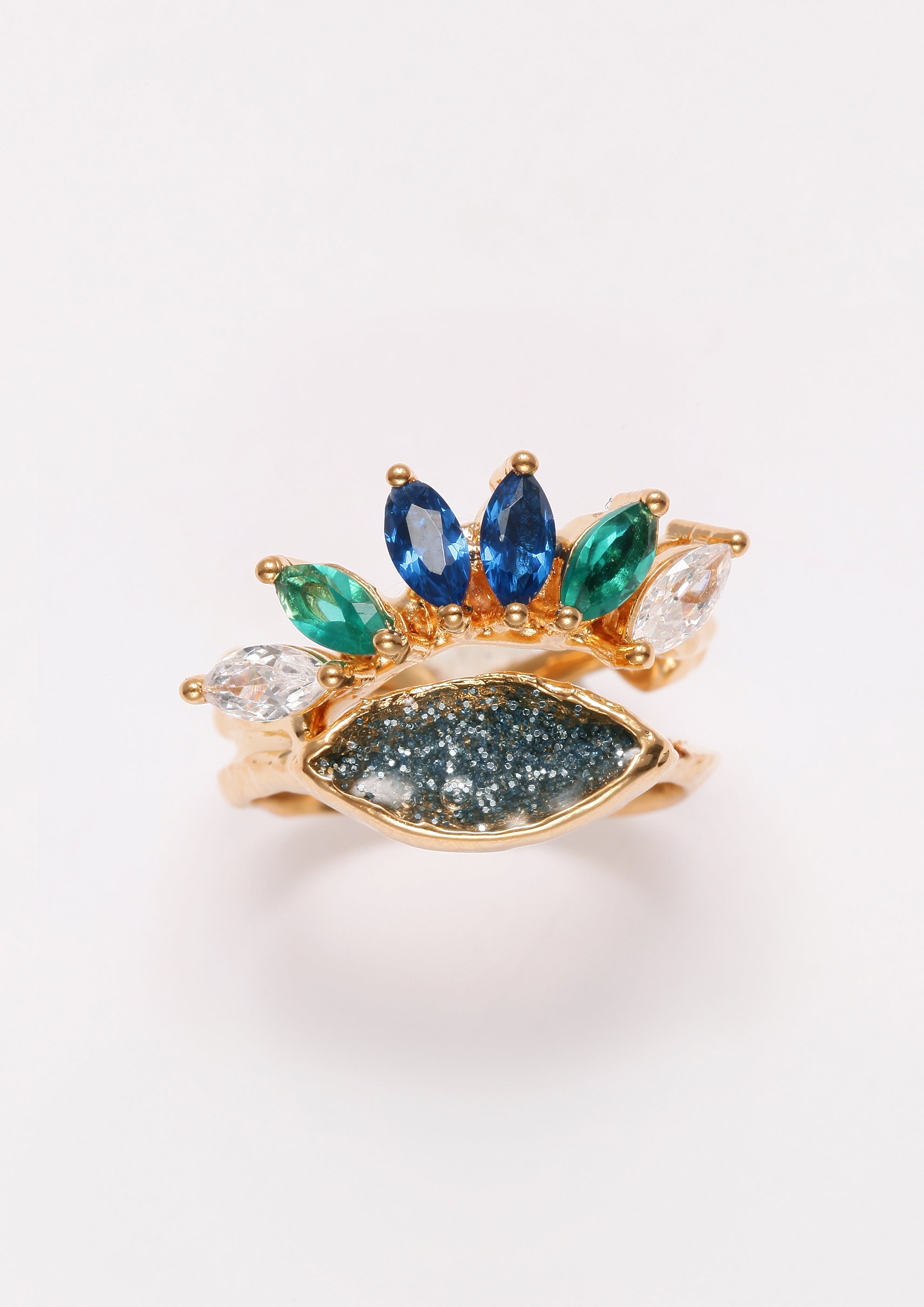 Voodoo Jewels Bold Shapes Grey Altea anello bronzo oro navette