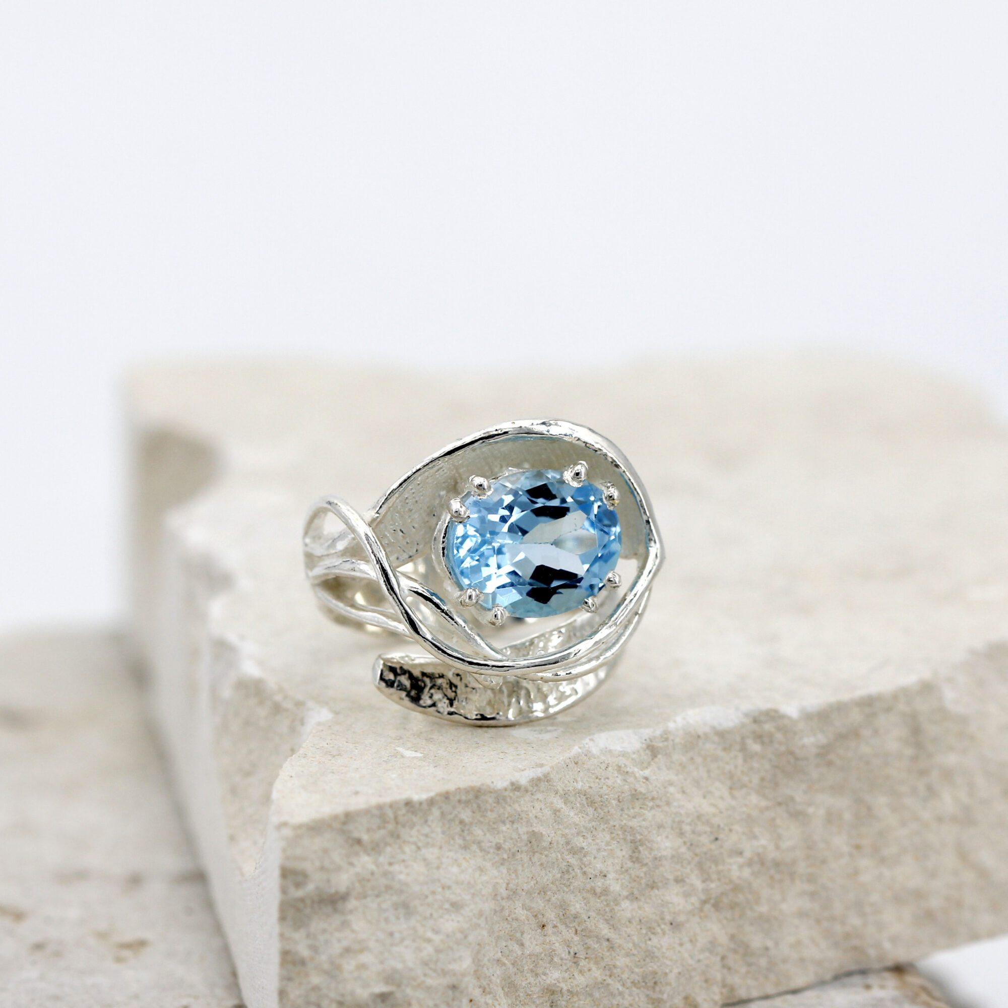 Anna Gioielli Anelli anello argento topazio blu 12x9 mm regolabile