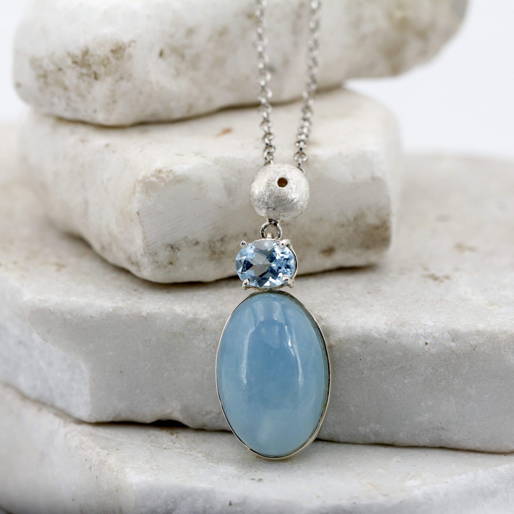 Anna Gioielli Pendente Argento Acquamarina Latte Topazio Blu 46 cm
