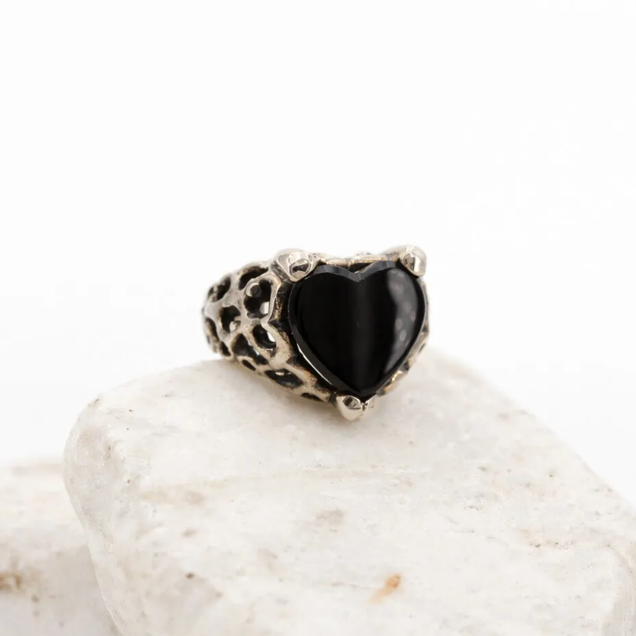 Anna Gioielli Marte Anello Argento Onice Nero Cuore