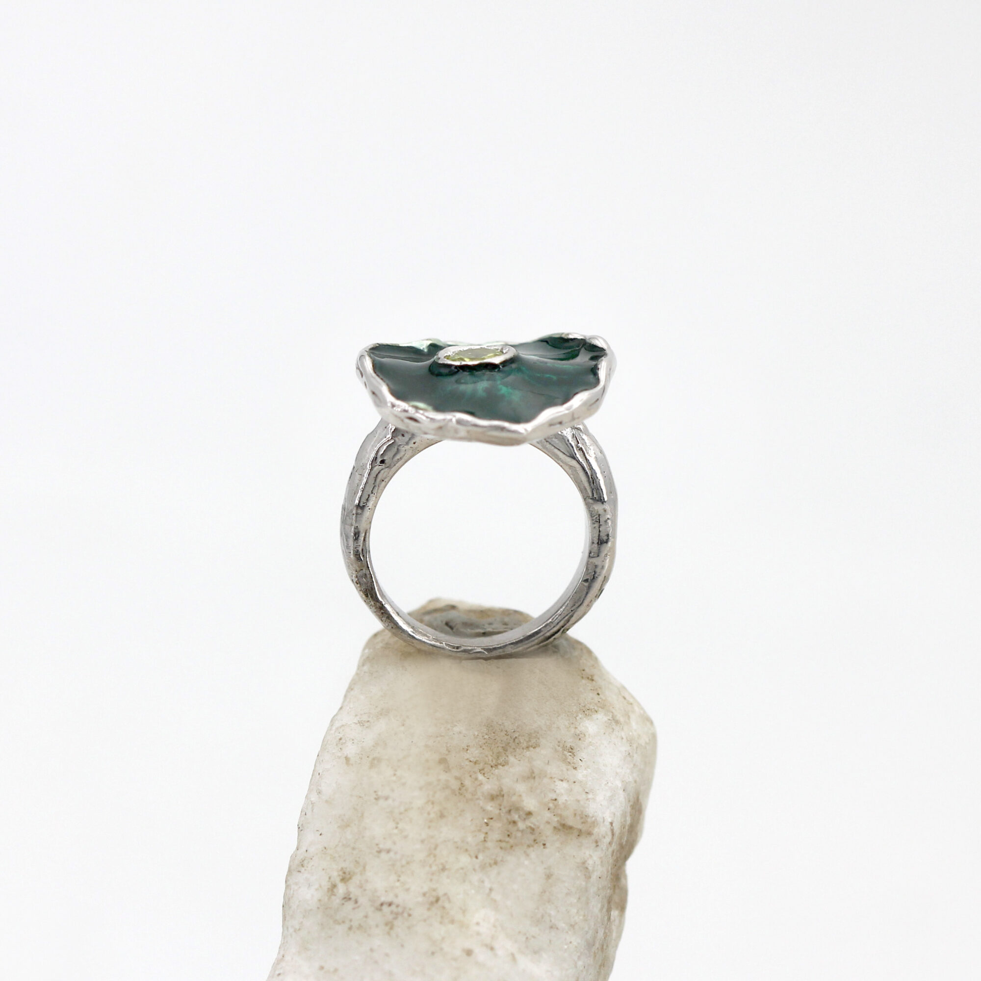 Anna Gioielli Winter Flower anello argento peridoto smalto verde