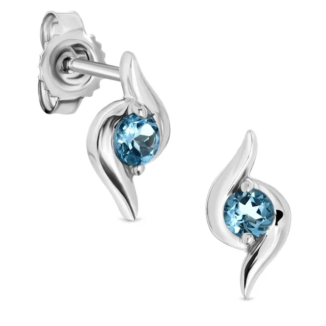 Miore Orecchini Oro Bianco 9Kt Topazio Blu