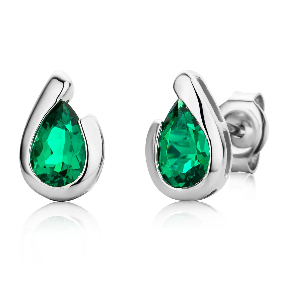 Miore Earrings Orecchini oro bianco 9Kt smeraldo creato