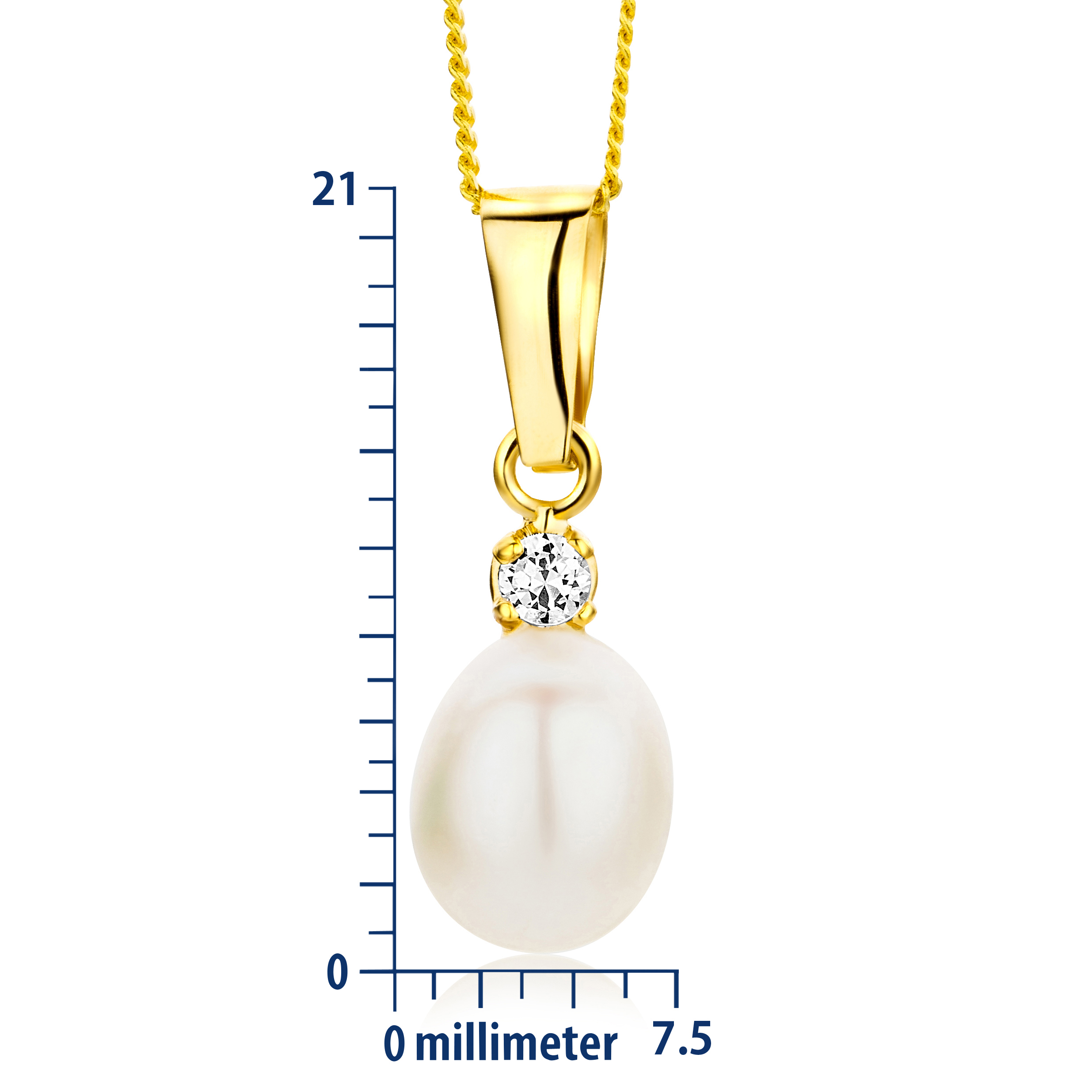 Miore Collana Perle Zirconia Oro Giallo 9Kt