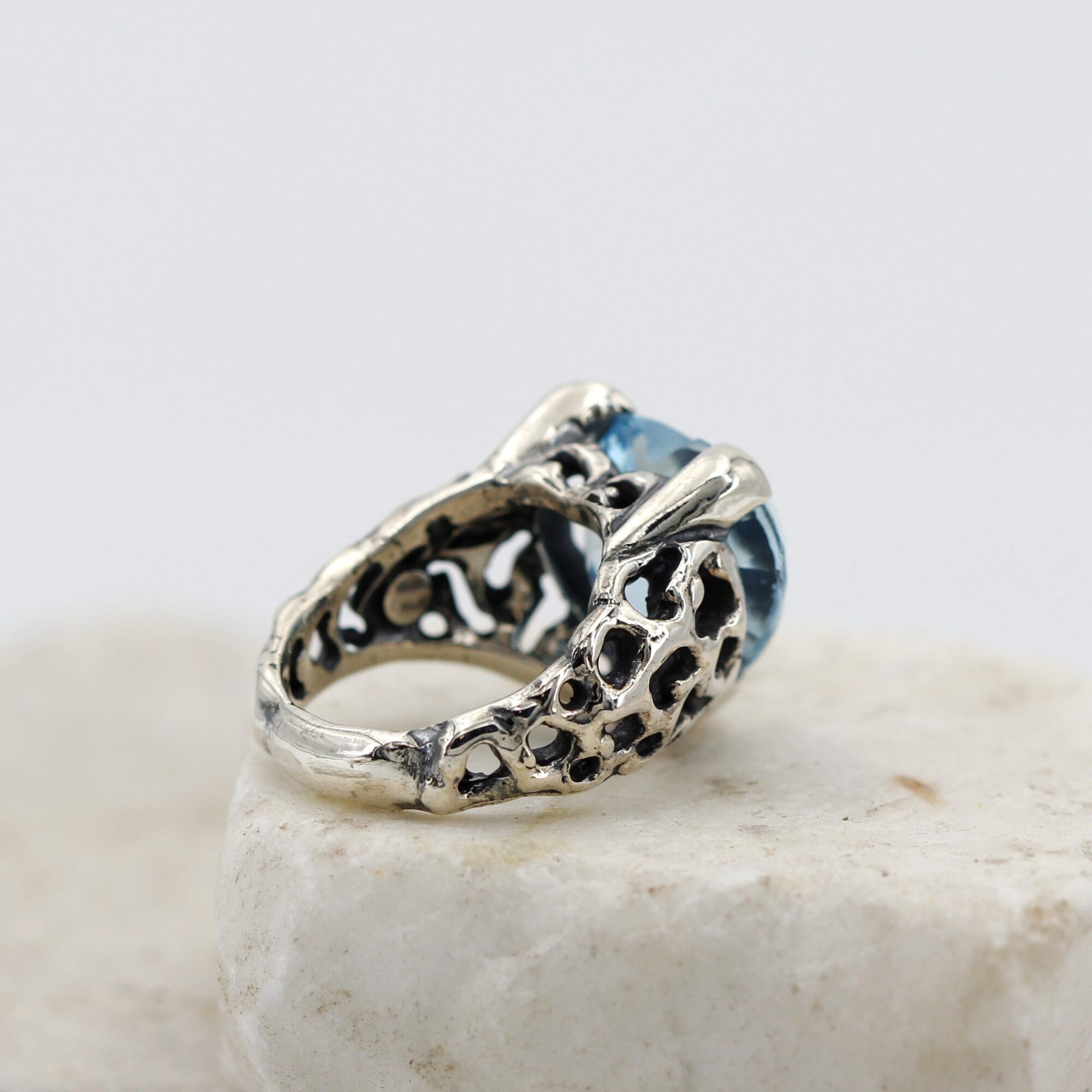 Anna Gioielli Marte Anello Argento Topazio Azzurro Cuore