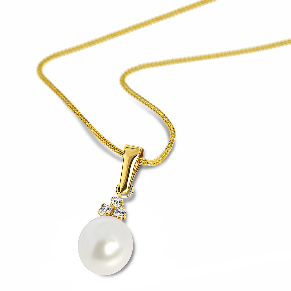 Miore Collana Oro Giallo 9Kt Perla Zirconia
