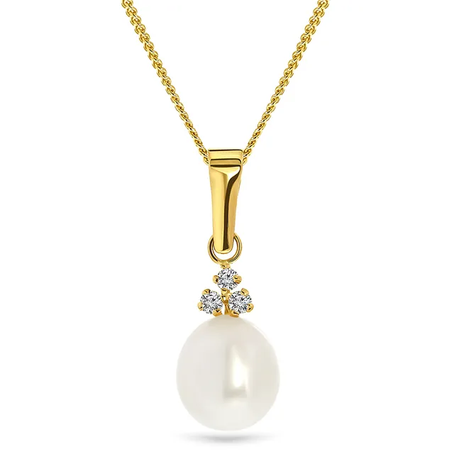 Miore Collana Oro Giallo 9Kt Perla Zirconia