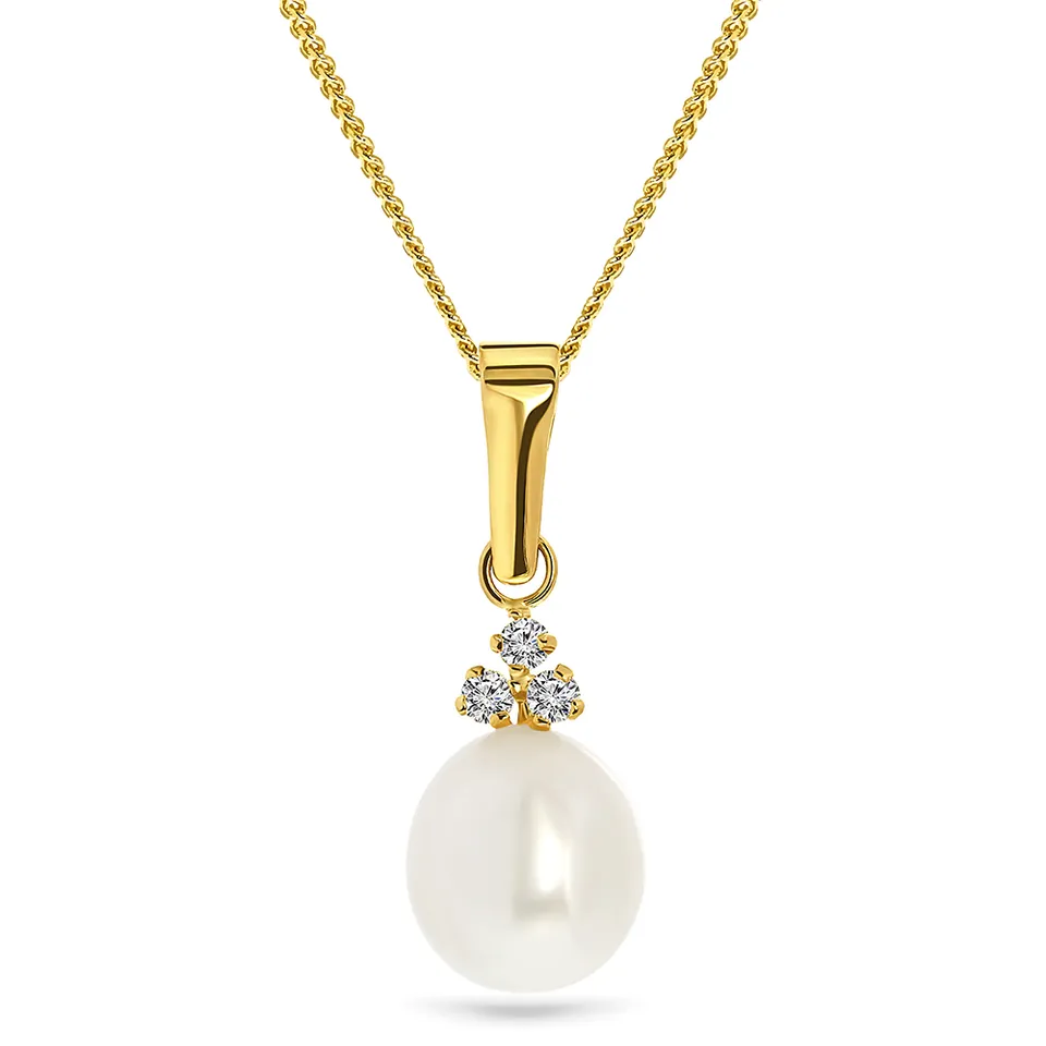 Miore Collana Oro Giallo 9Kt Perla Zirconia